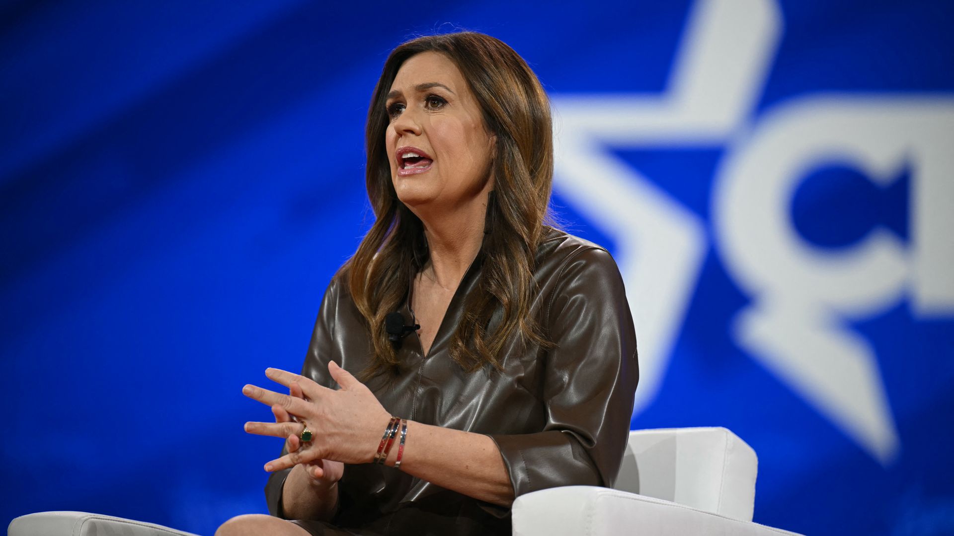 Arkansas Governor Sarah Huckabee Sanders speaks during the annual Conservative Political Action Conference.
