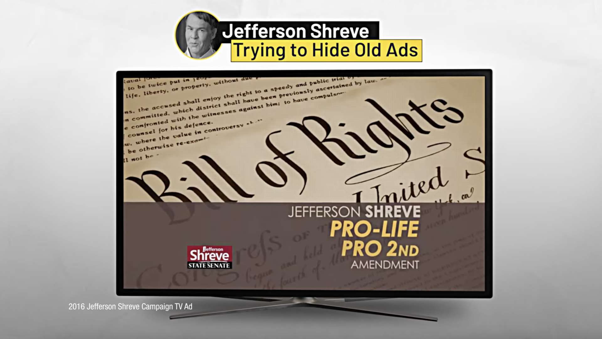 Screenshot of a Joe Hogsett mayoral campaign ad that says Jefferson Shreve is "trying to hide his old ads."