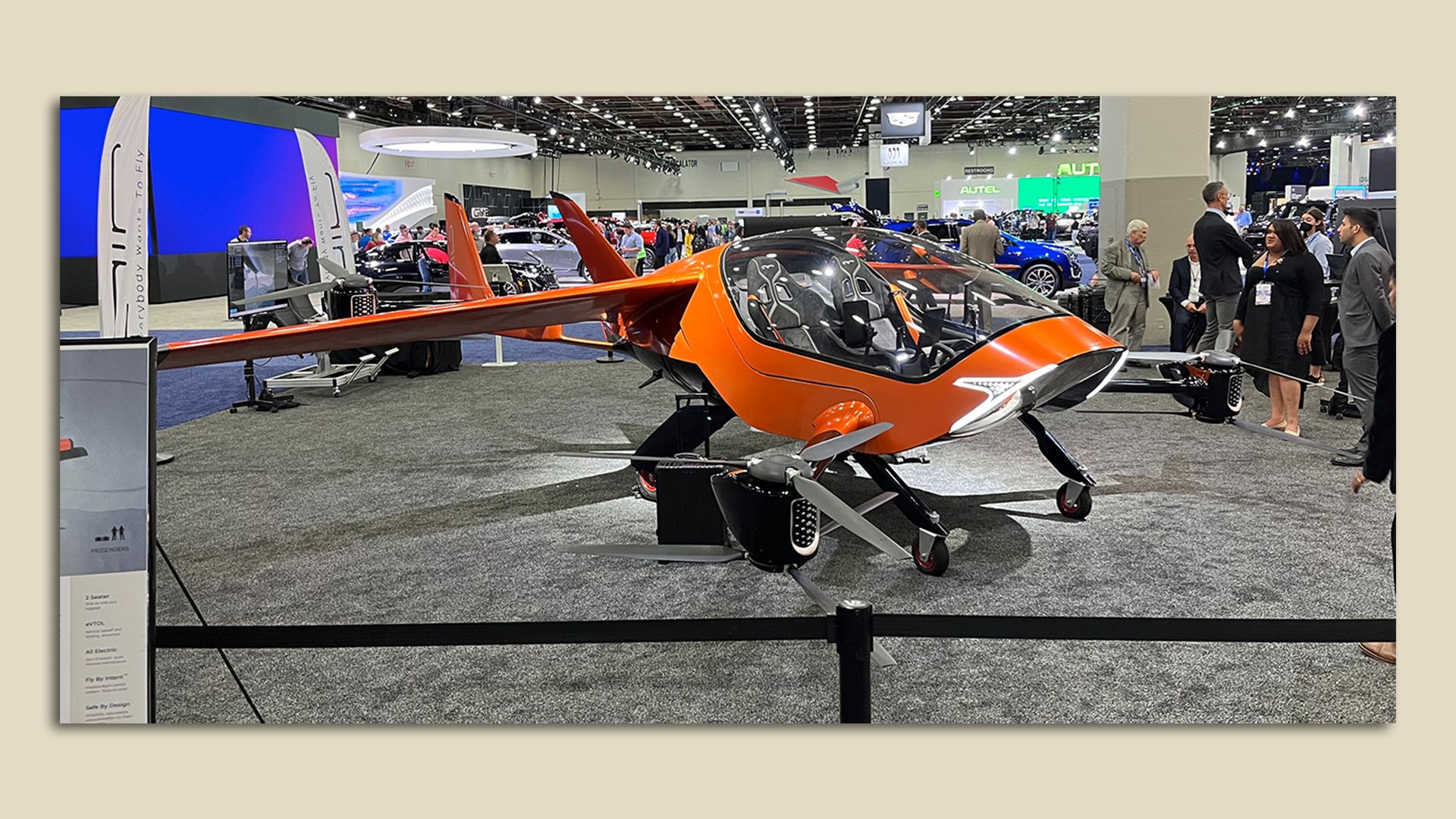 An electric aircraft on display at the Detroit auto show.