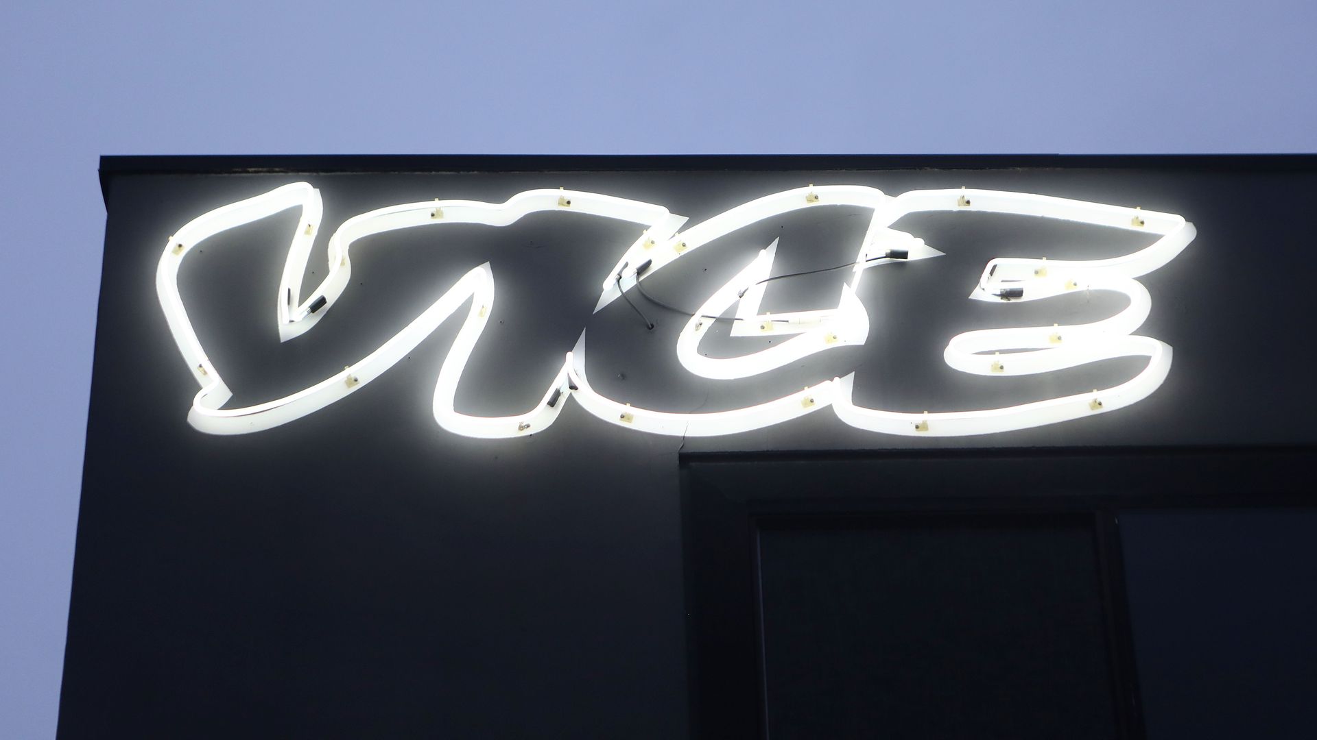 Vice Media offices display the Vice logo at dusk on February 1, 2019 in Venice, California