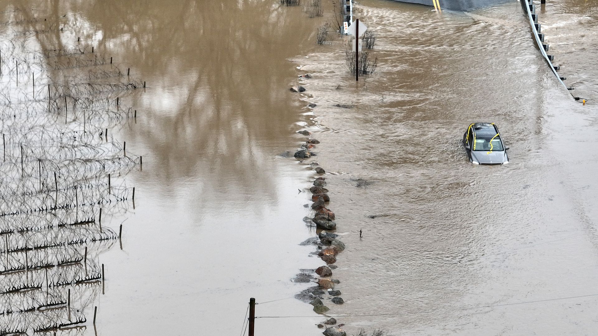 Car sunken successful  a flooded street.