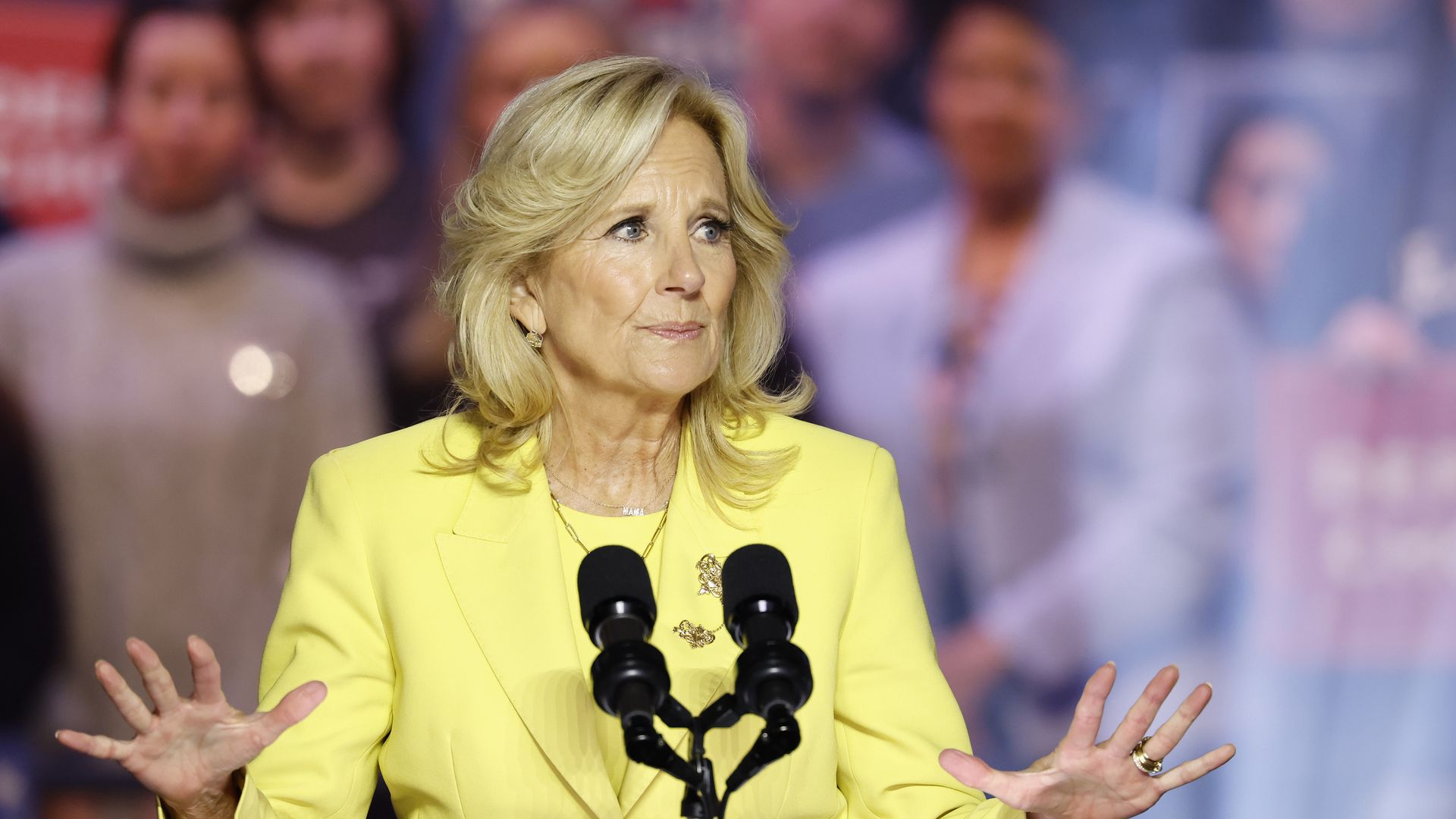 Jill Biden speaks at a ”Reproductive Freedom Campaign Rally" at George Mason University on January 23, 2024 in Manassas, Virginia