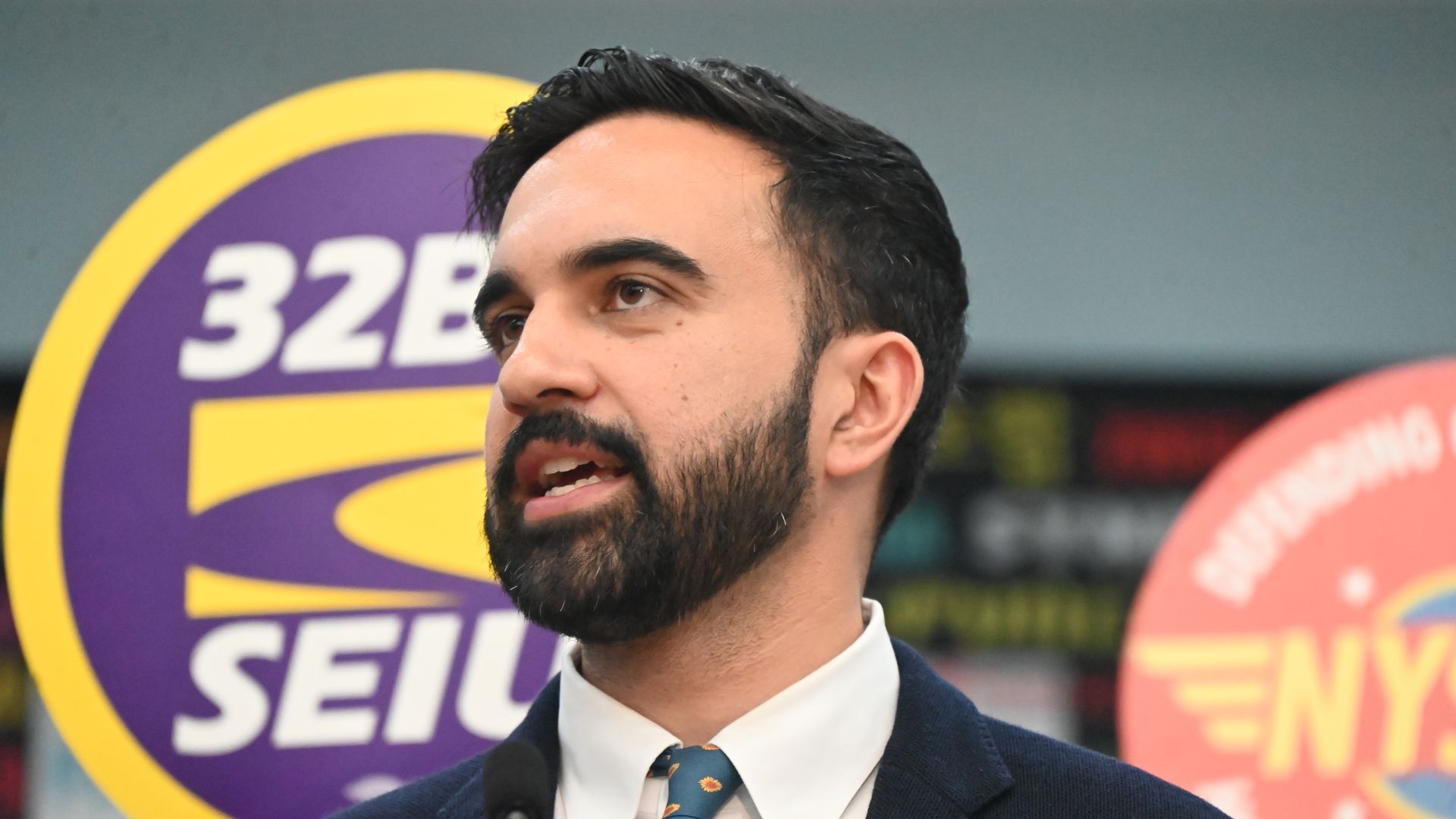 Zohran Mamdani speaks at an event.