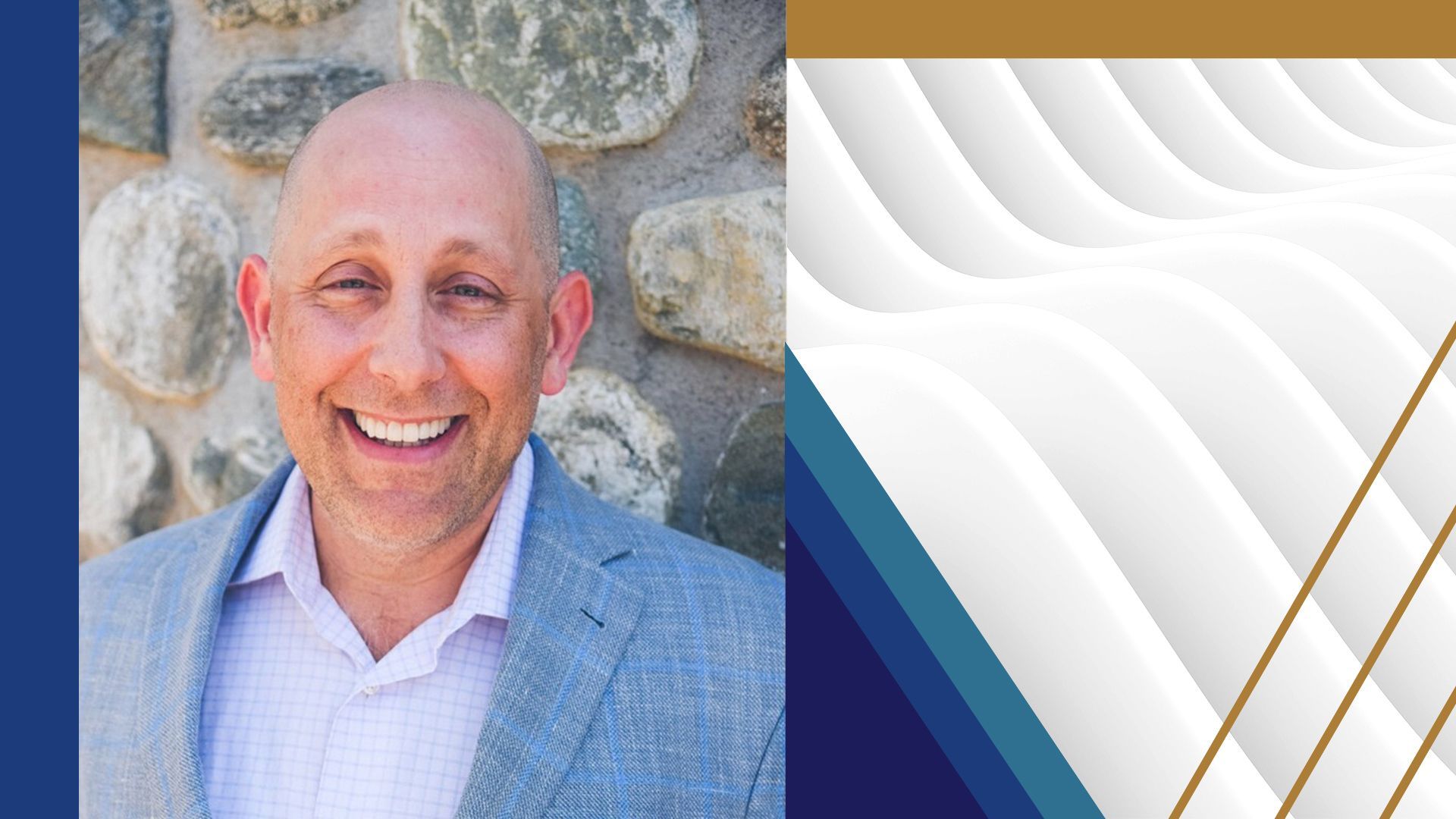 Photo illustration of Adam Feinstein, managing partner of Vesey Street Capital Partners, set next to a graphic waves image and shapes