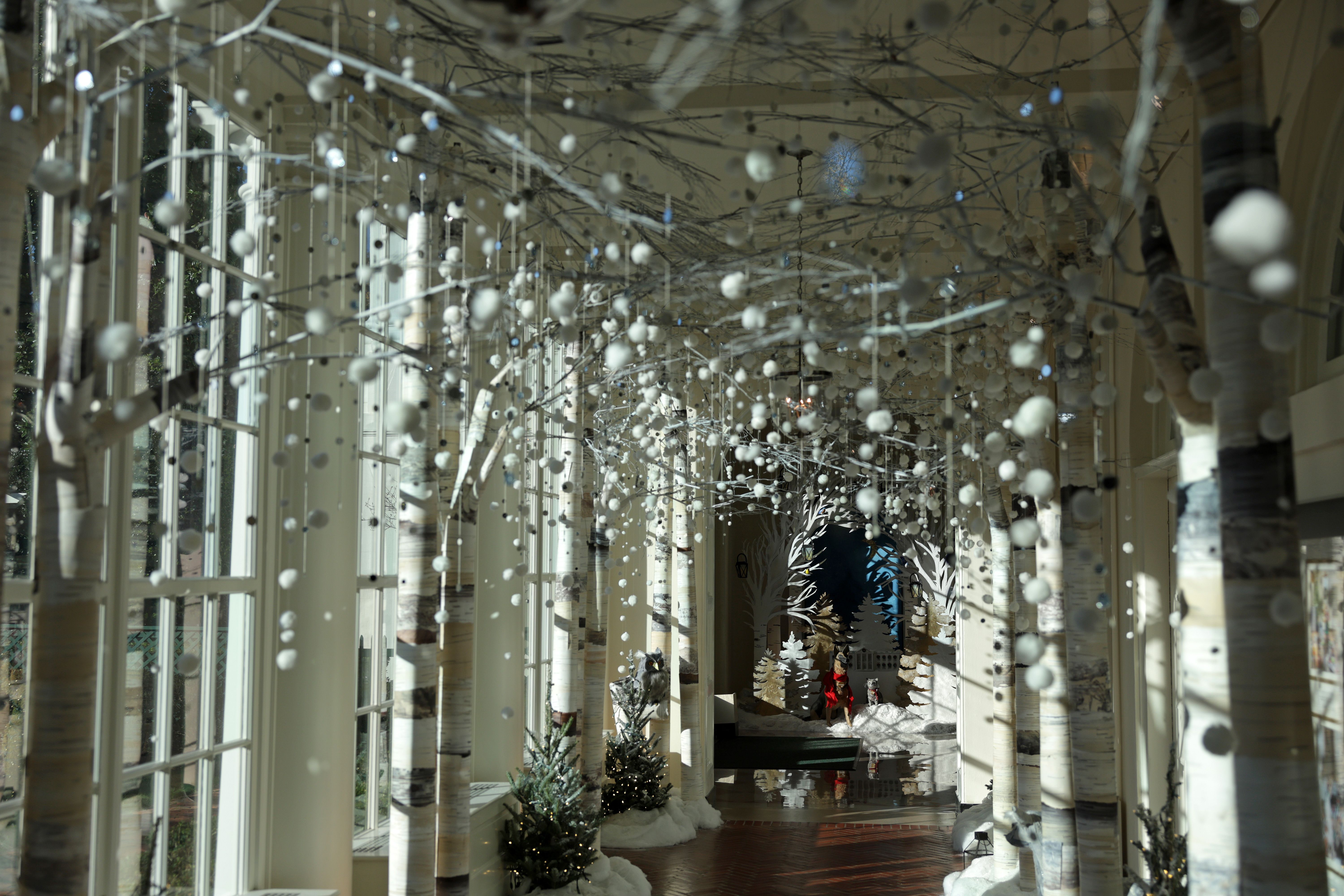 Christmas decor in the White House's East Colonnade.