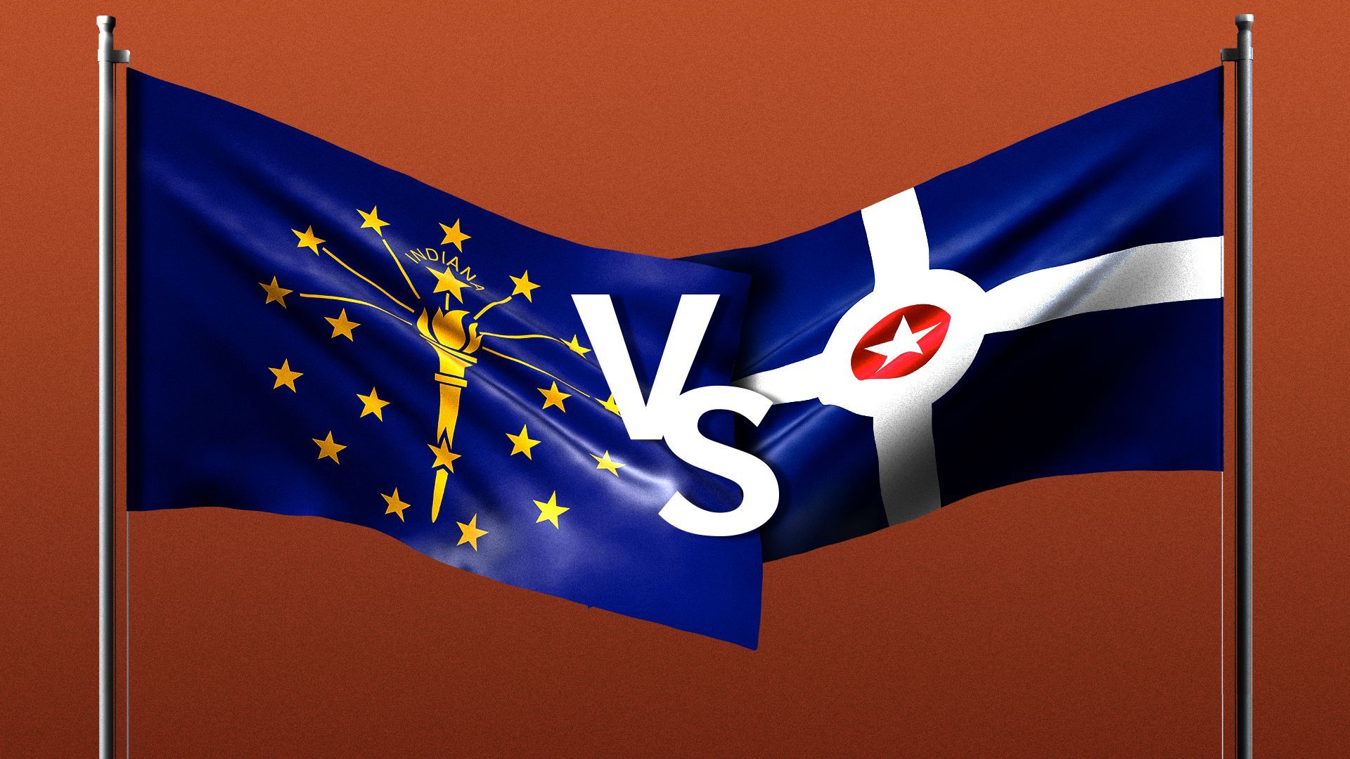 Illustration of the Indiana state flag and the Indianapolis city flag with "vs" in between them.