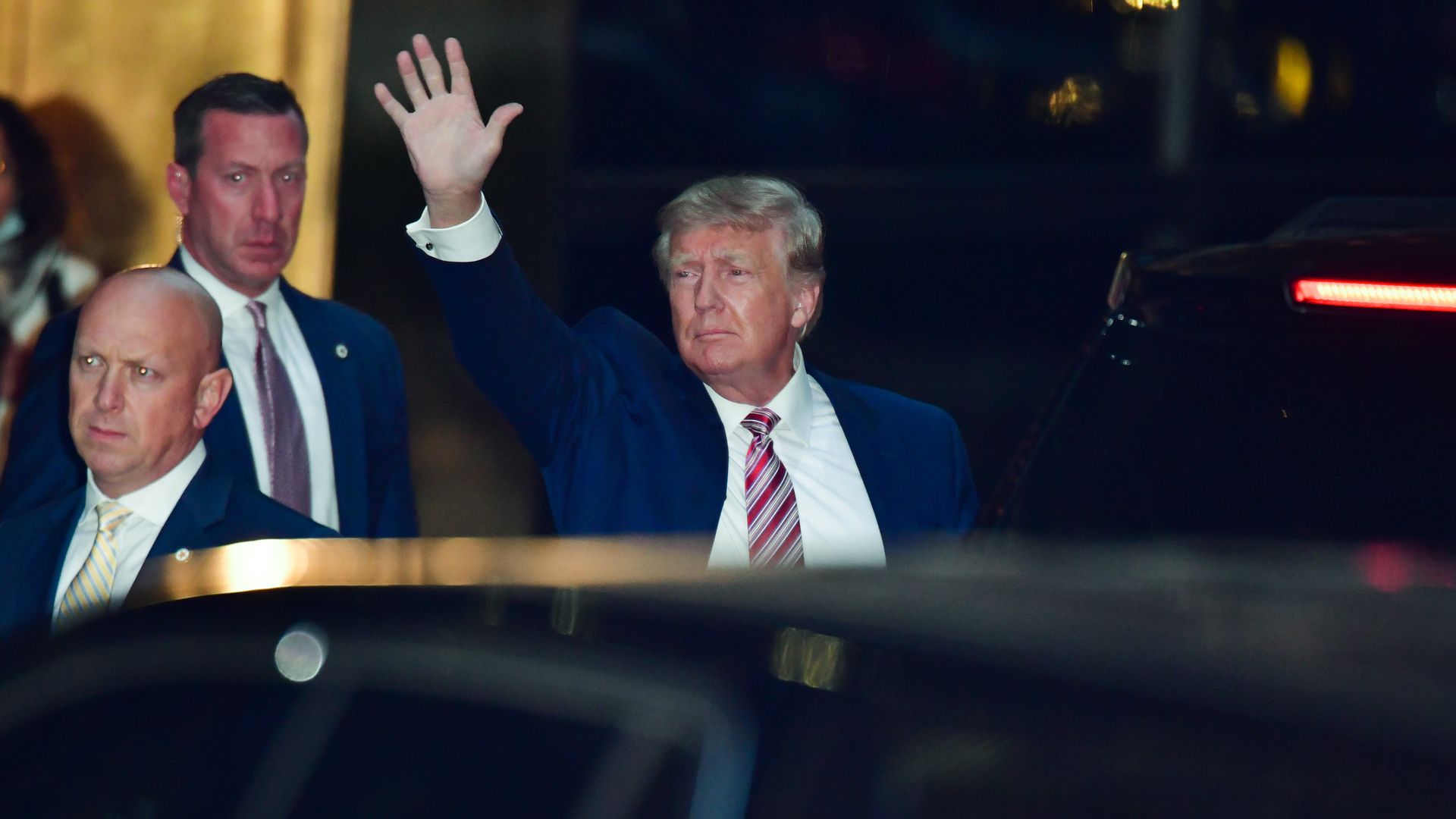 Former U.S. President Donald Trump leaves Trump Tower in Manhattan on October 18, 2021 in New York City.