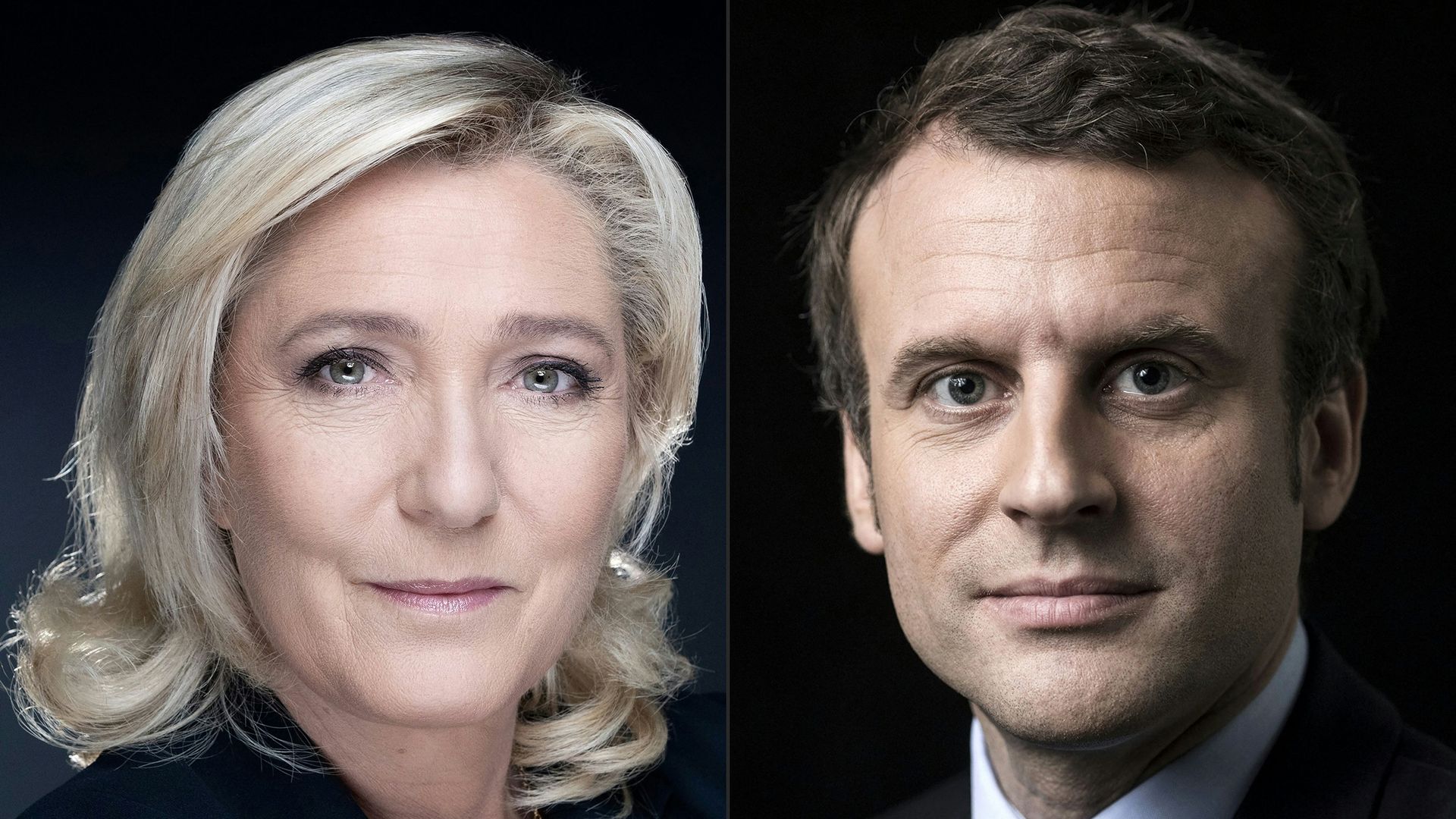 Le Pen and Macron headshots