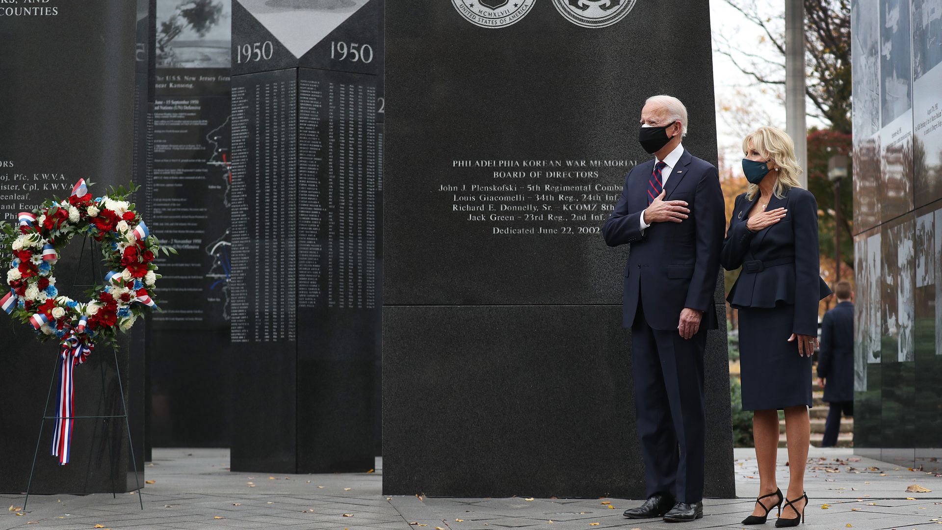 Picture of Joe Biden and Jill Biden in the Philadelphia Korean War Memorial 