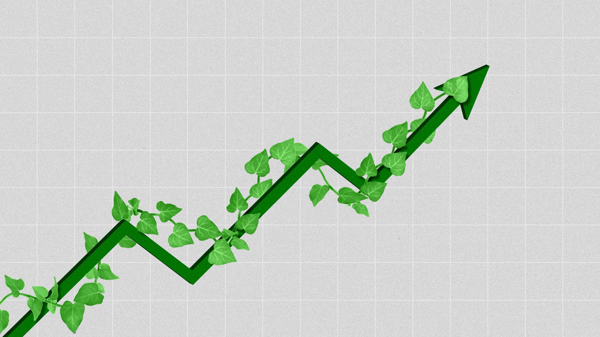 Illustration of an upward trending market line with vines growing around it.
