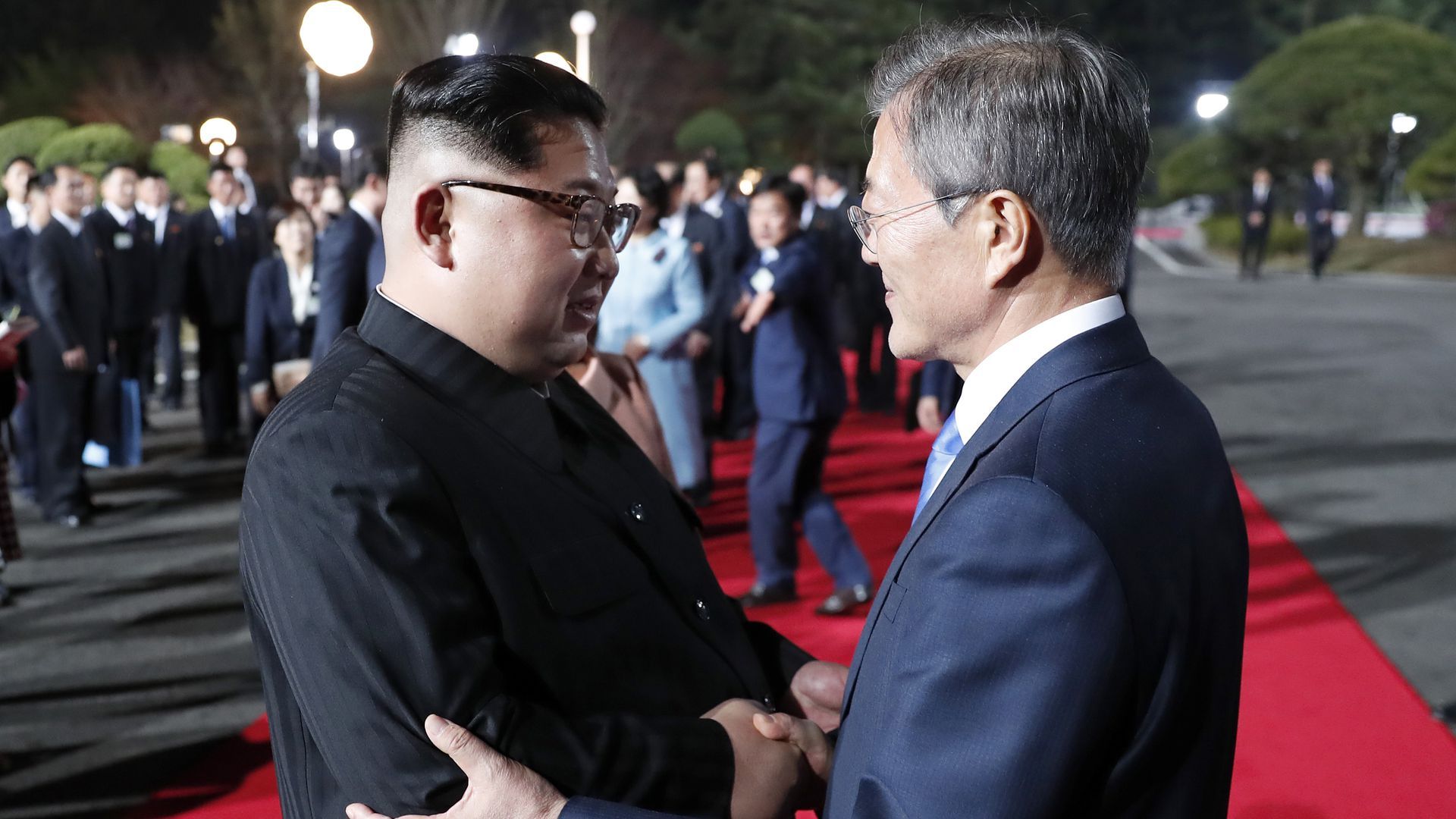The leaders of North and South Korea meet face to face. 