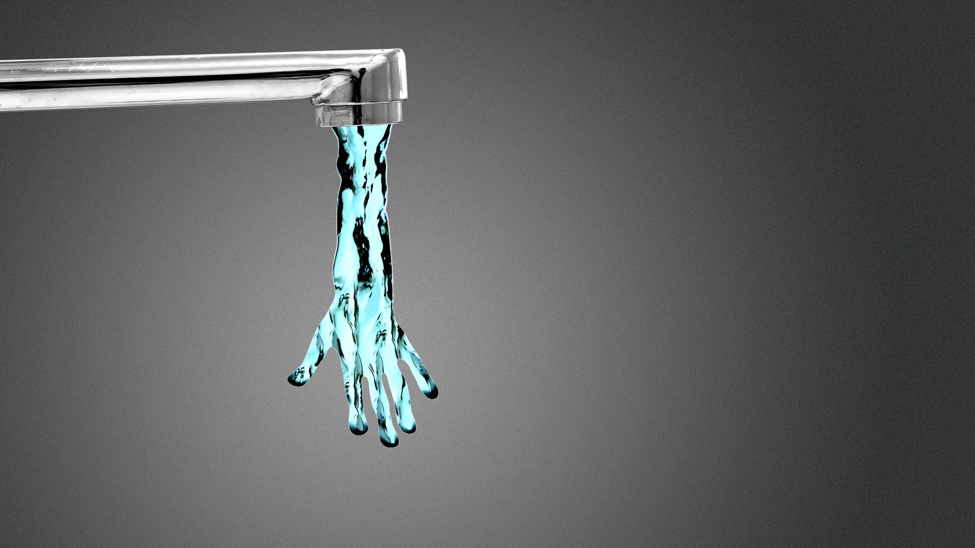 Illustration of a hand made of water coming out of a faucet.