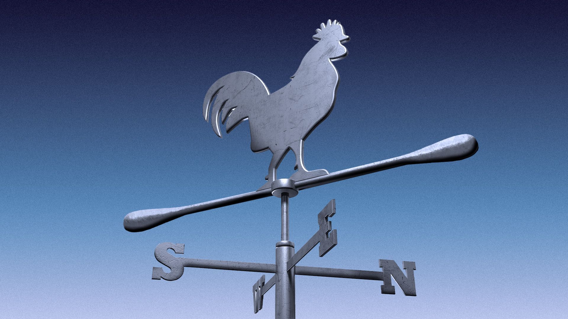 Illustration of a country style weather vane with a rooster sitting on a cotton swab instead of an arrow.