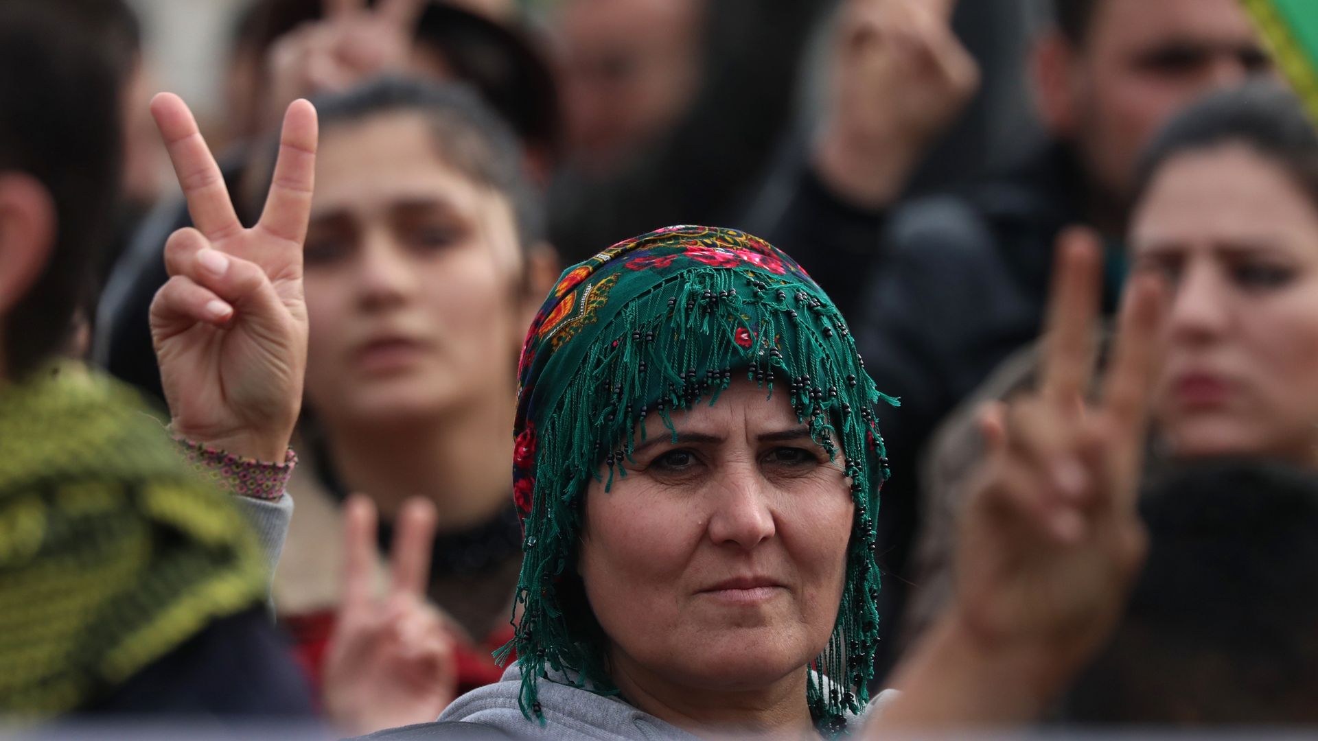 Syrian Kurds demonstrating in the northeastern Syriai on December 28, 2018, against threats from Turkey to carry out a fresh offensive following the US decision to withdraw their troops. 