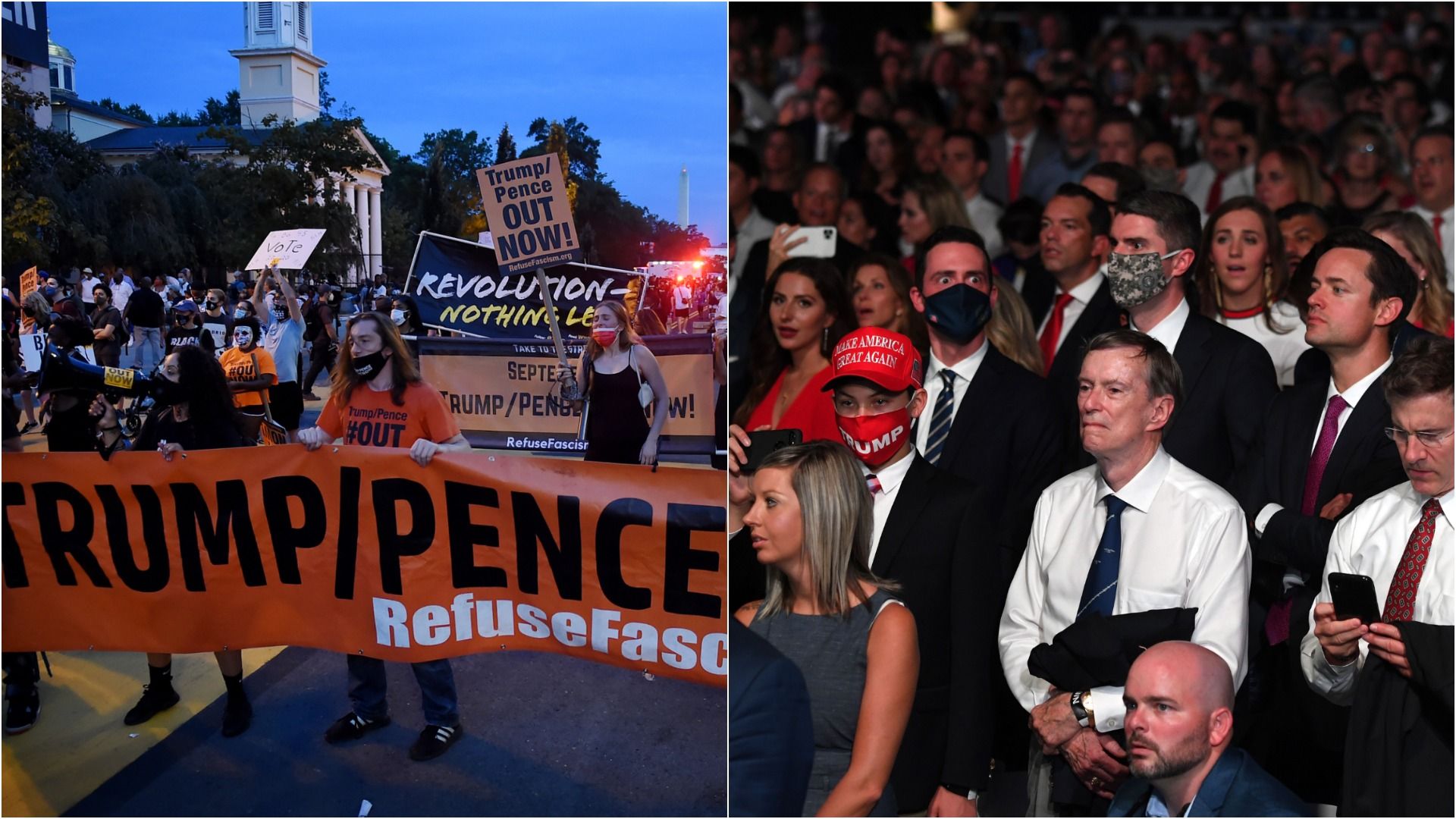Protesters gathered in Black Lives Matter plaza and people attending Trump's acceptance speech in Washington D.C. on Aug. 27.