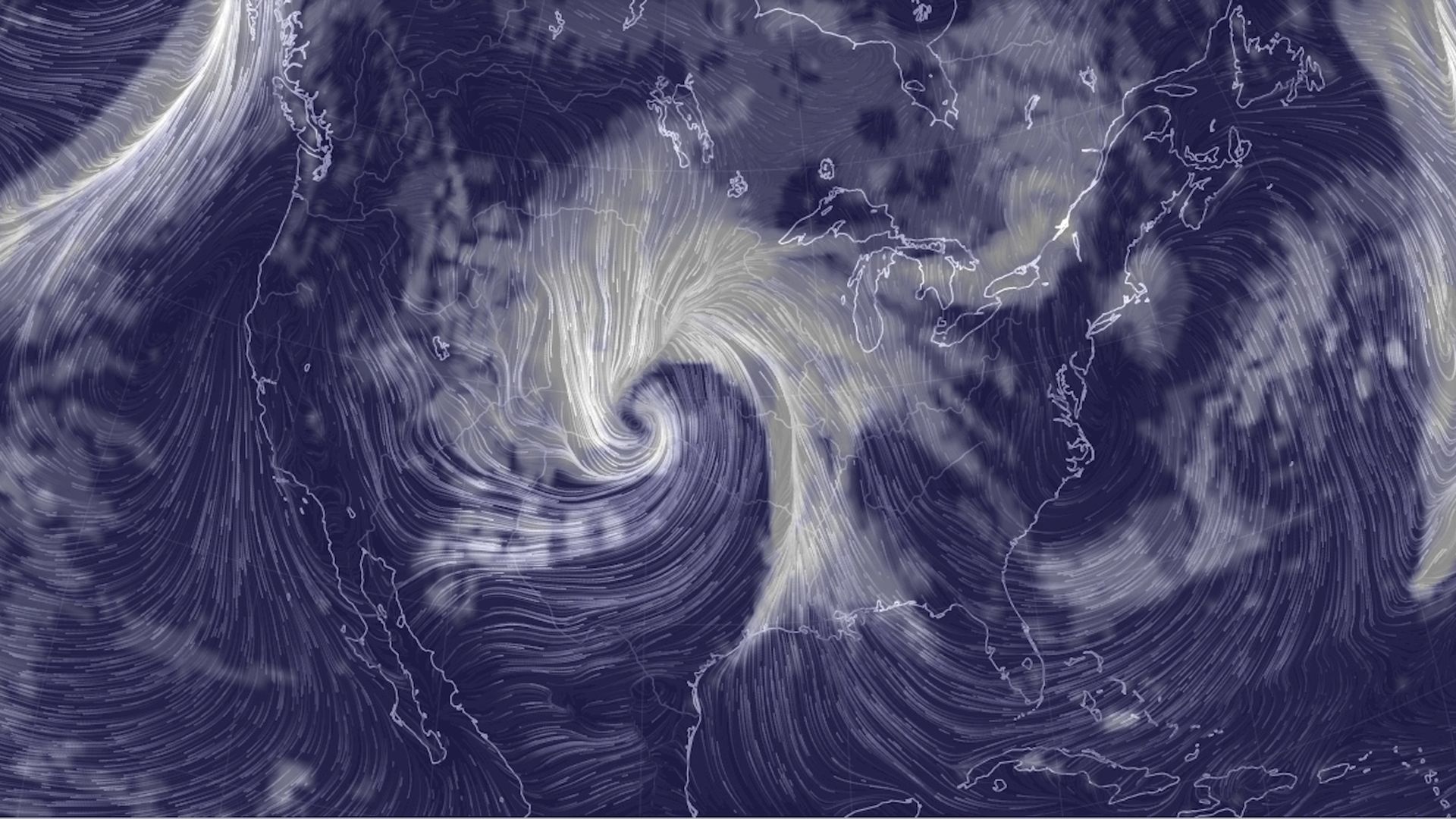Computer model simulation of the large, intense storm over the High Plains on March 13, 2019.
