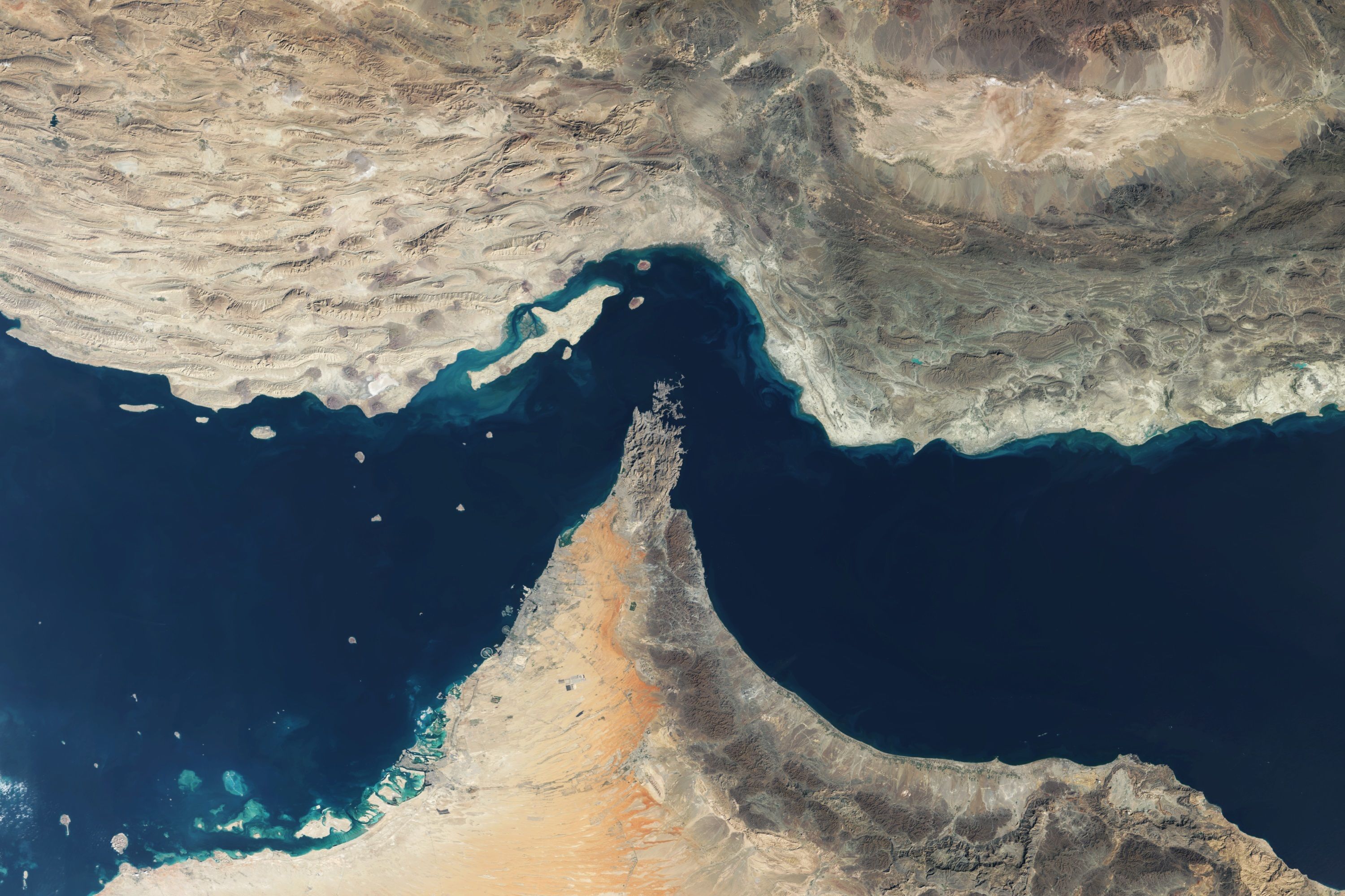 A satellite view of the Strait of Hormuz in January. Image: Gallo Images/Orbital Horizon/Copernicus Sentinel Data via Getty Images