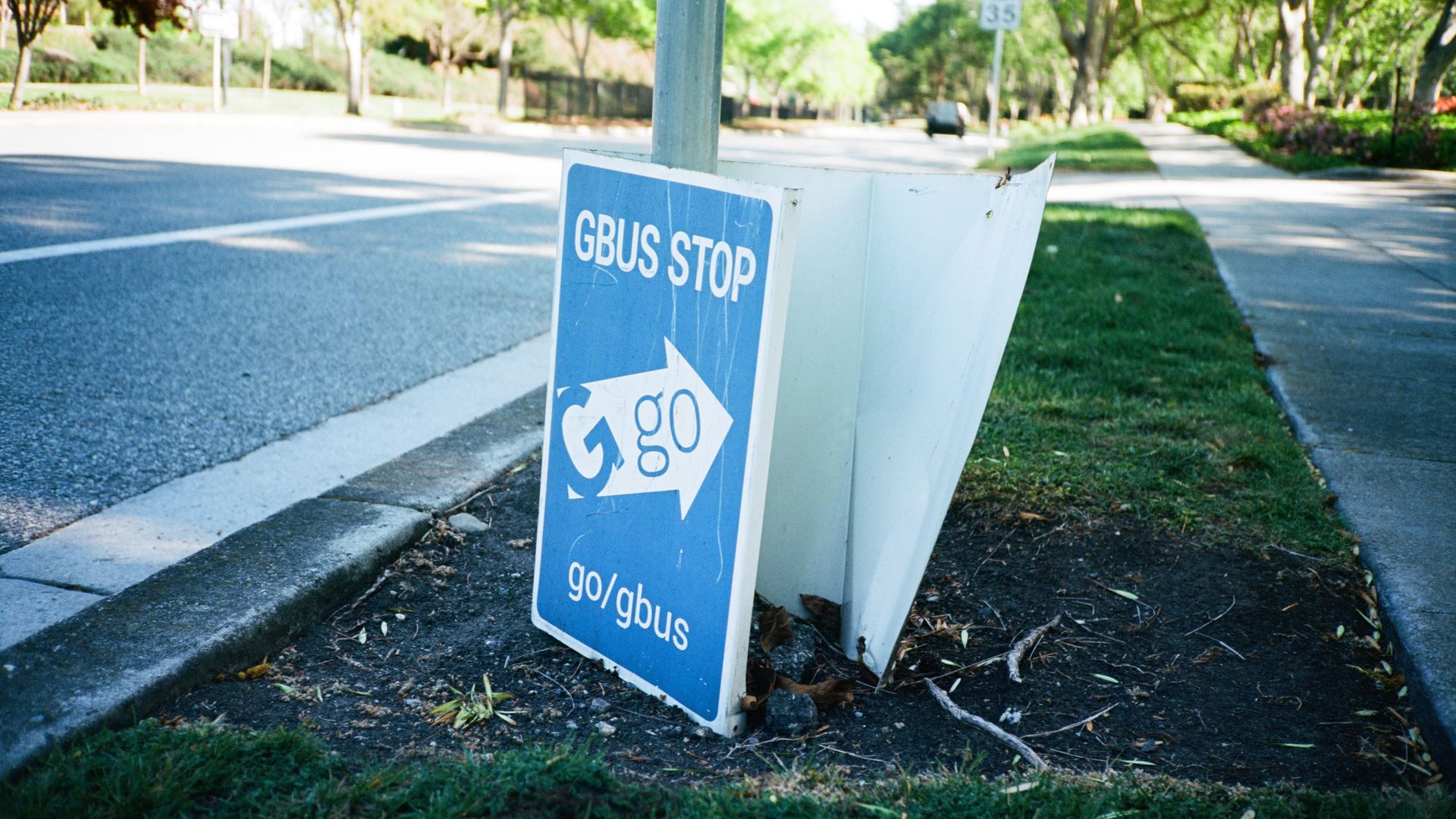 A Google Bus, or GBus, stop sign.