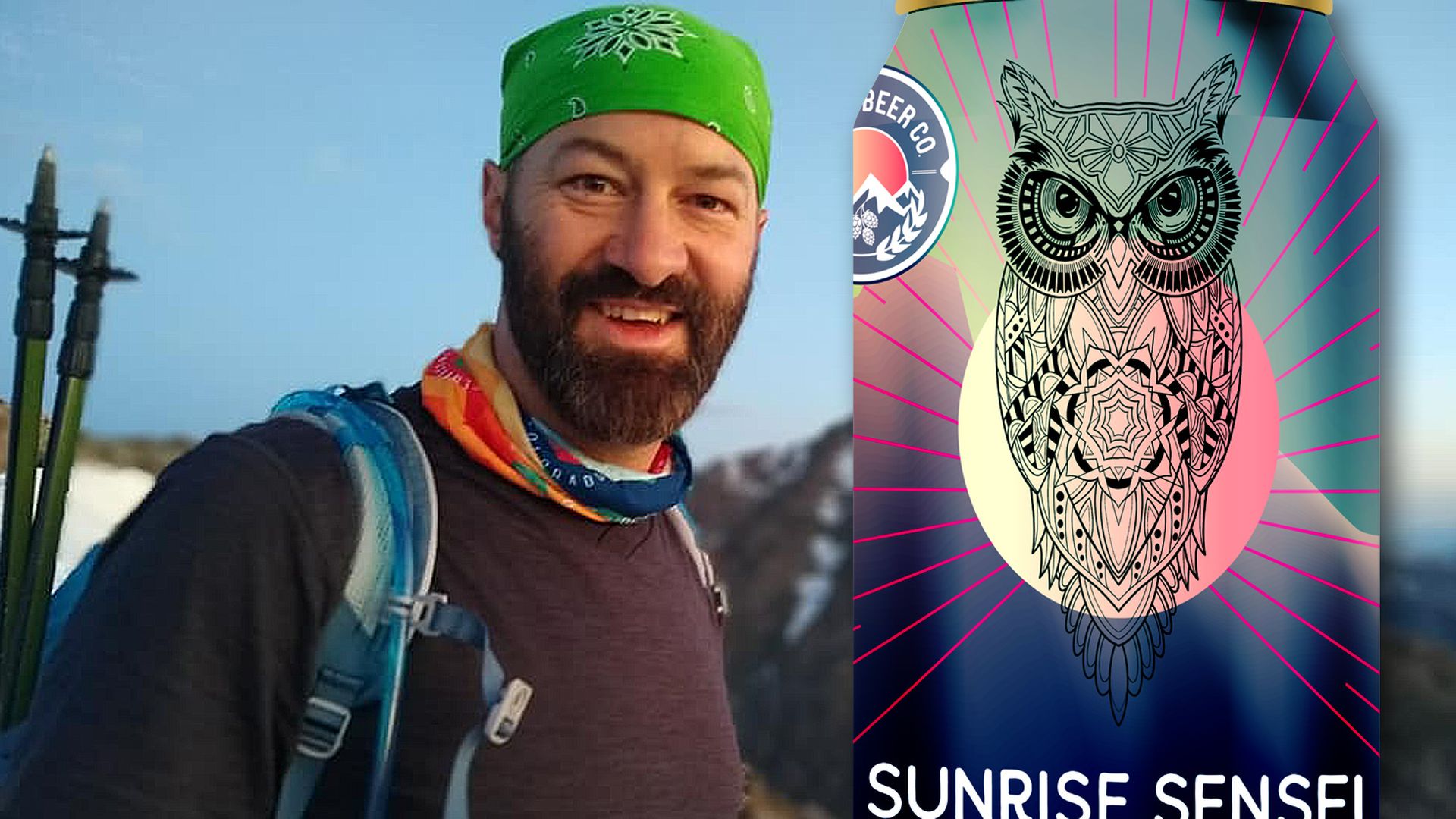 An image of the late Jason Buehler, Denver Beer Co.'s head brewer, and a commemorative can in his honor.