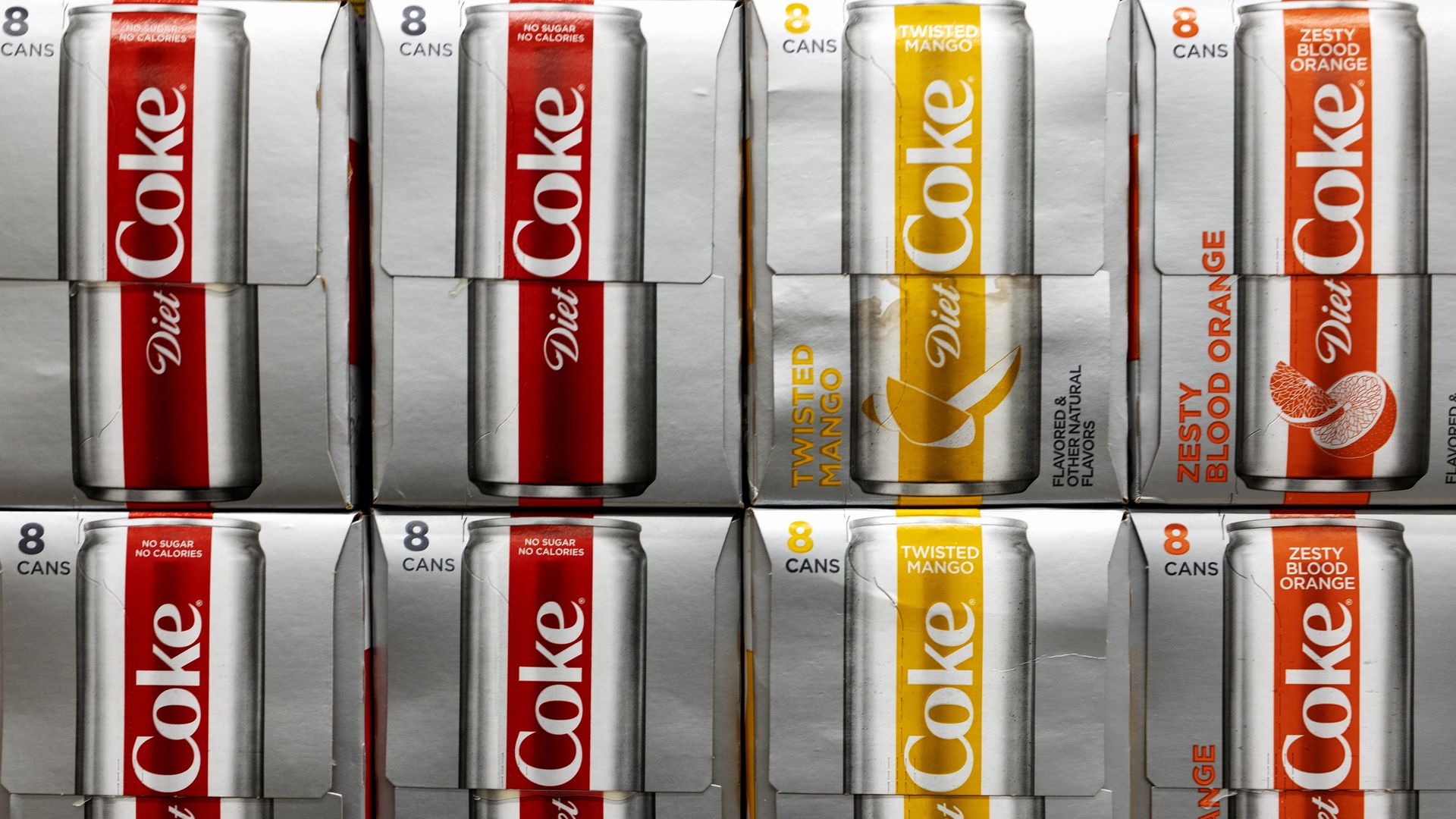 Boxes of Coca-Cola seen at a grocery store