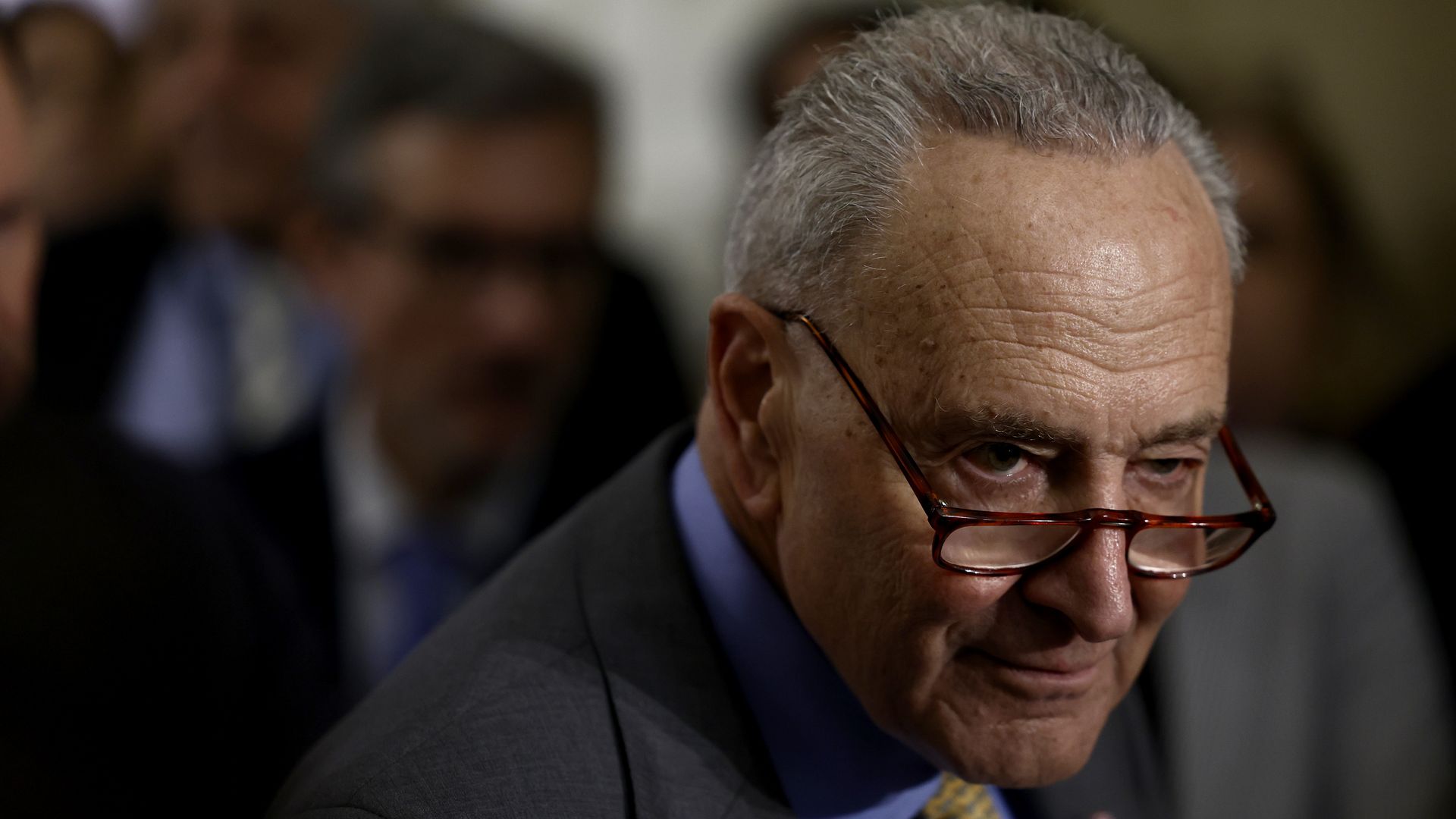 Senate Majority Leader Chuck Schumer (D-NY) speaks during a news conference