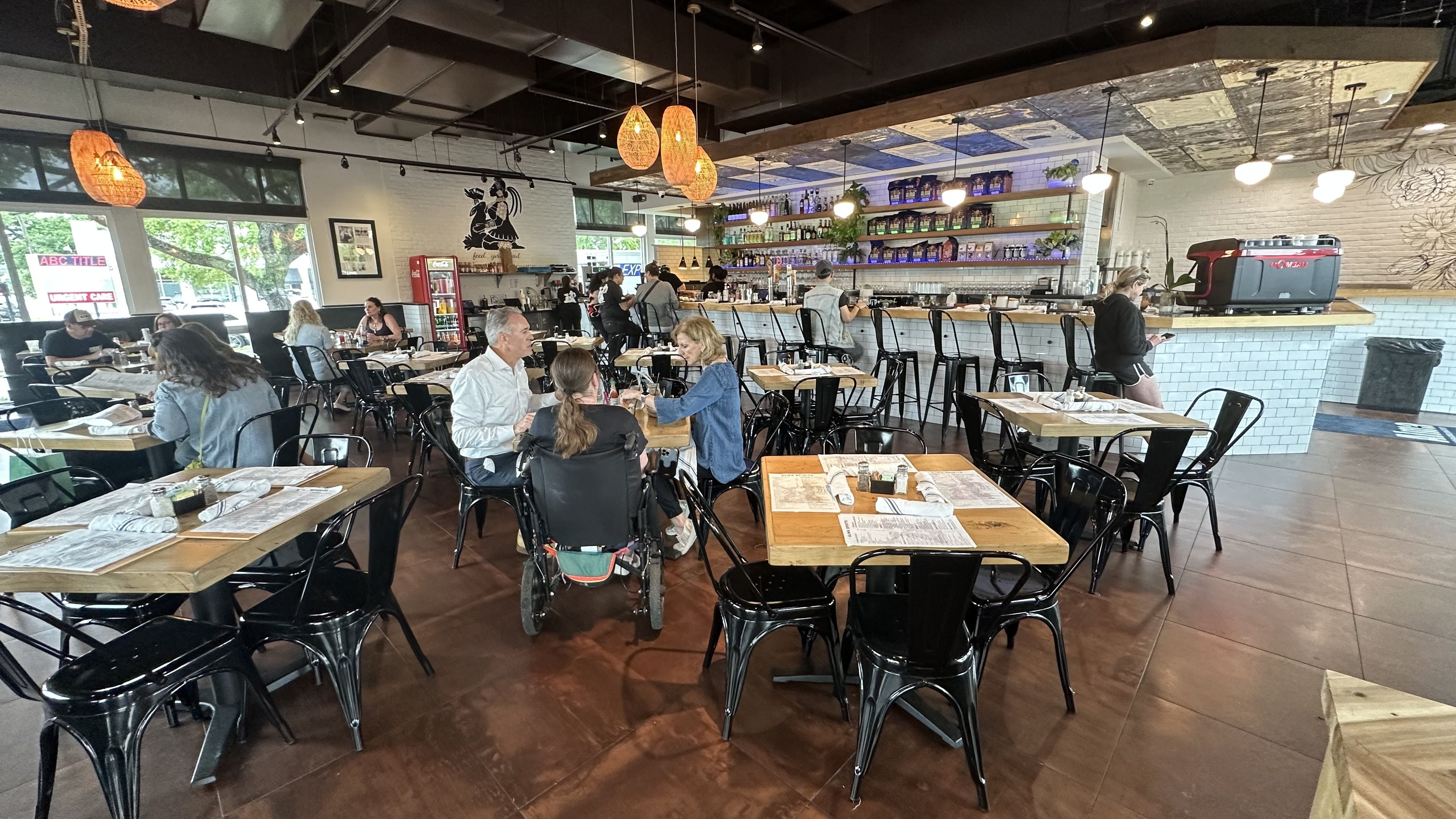 The interior of a modern restaurant.