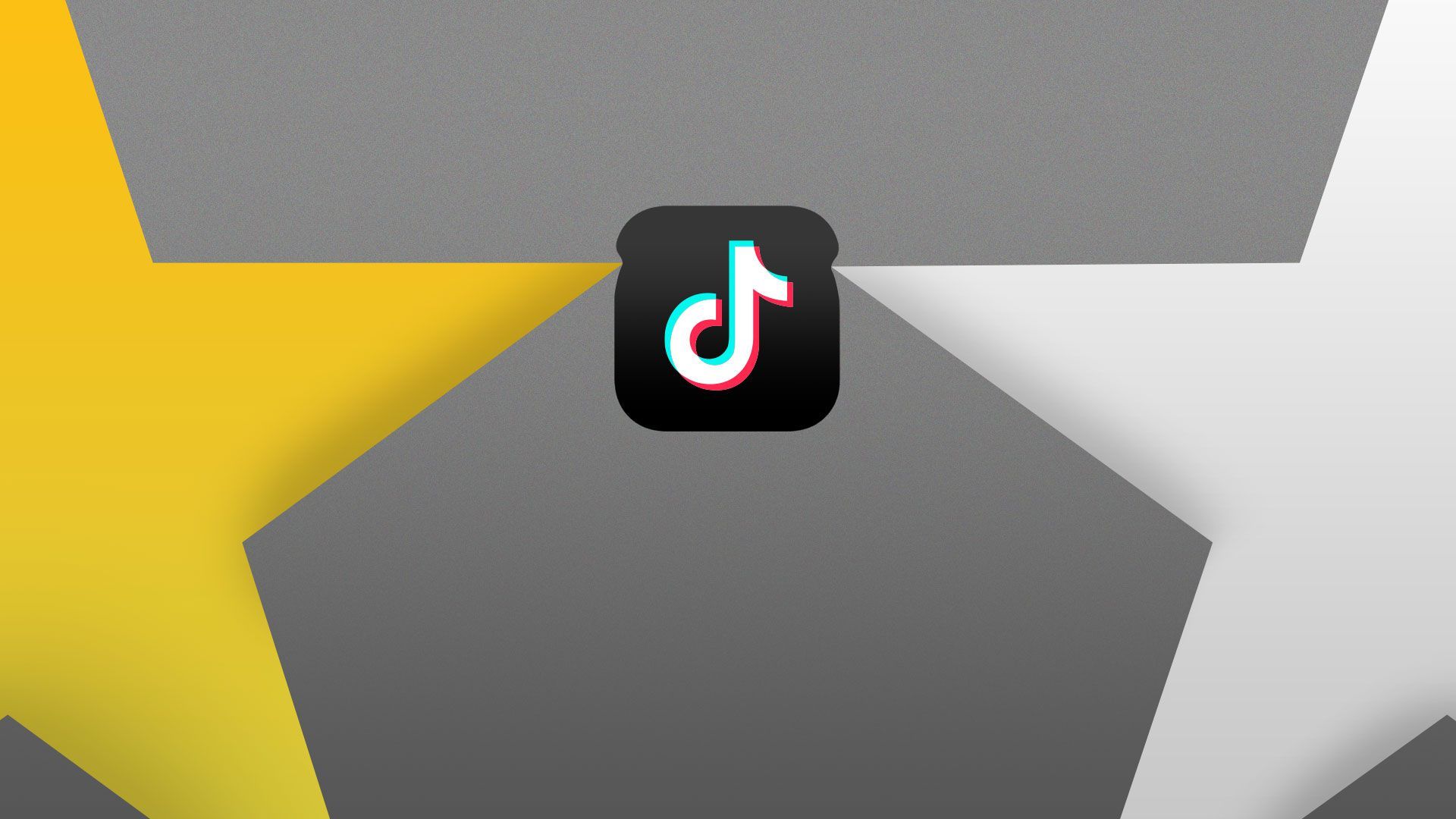 Illustration of a giant yellow star and white star holding up and pinching a Tik Tok app logo. 