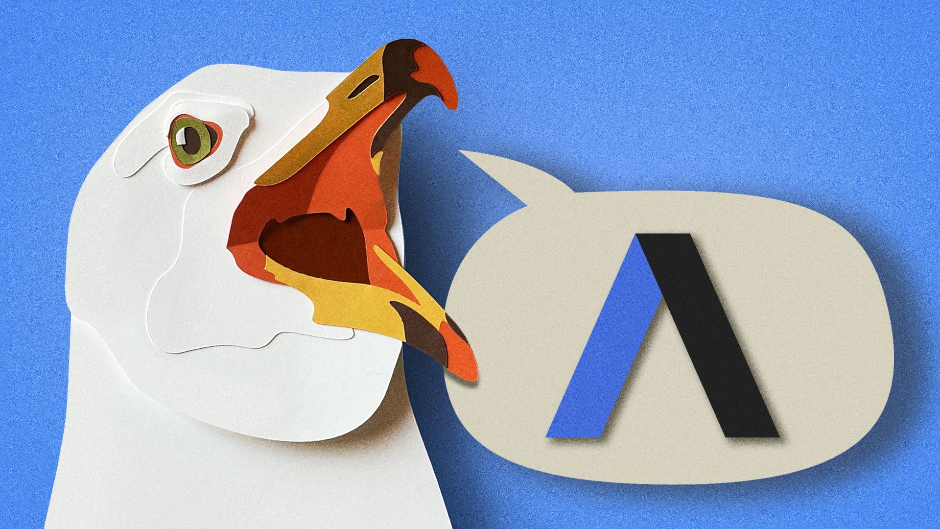 Illustration of a paper-cut seagull screaming with the Axios logo in the speech bubble. 
