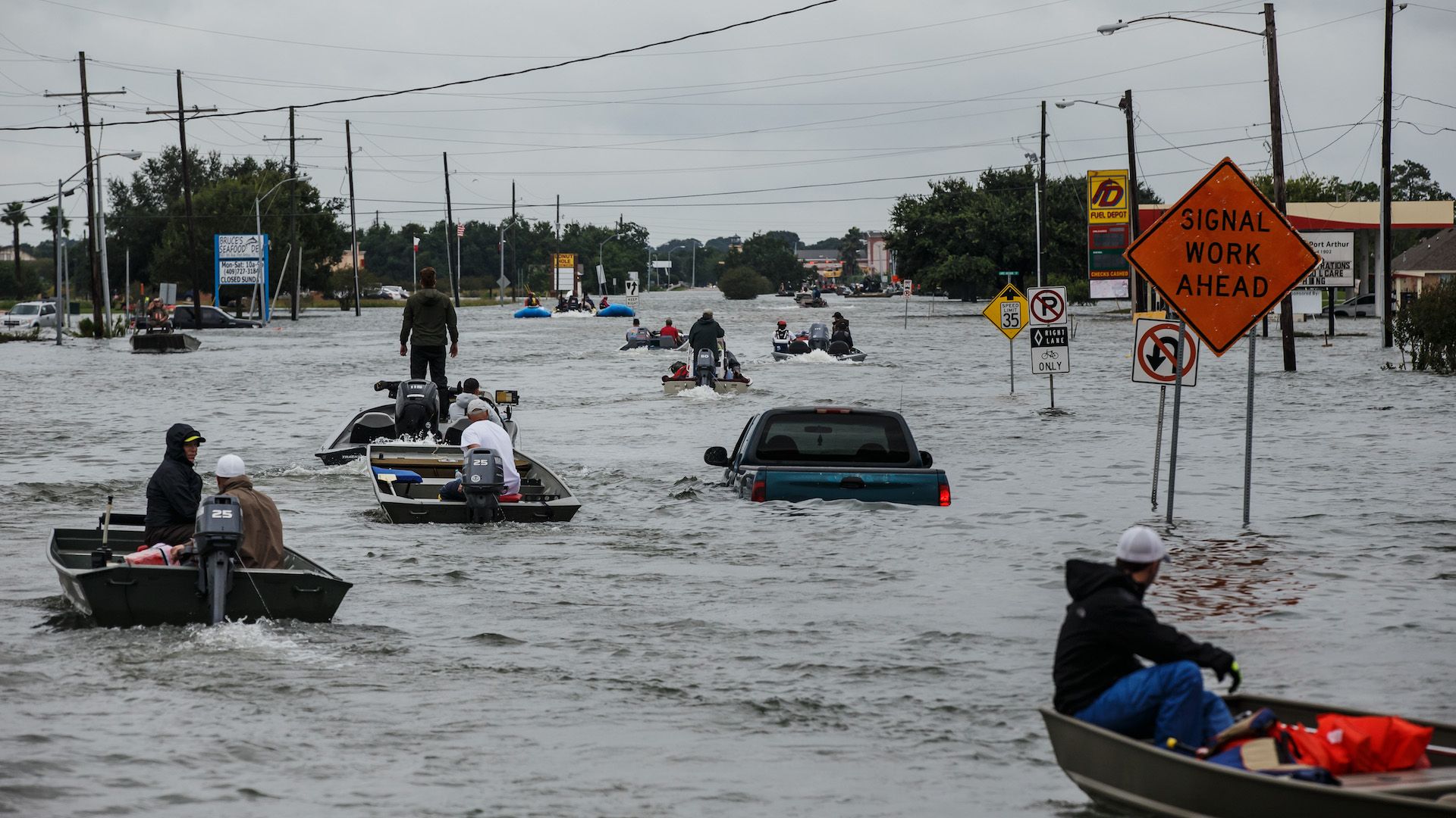 Flooding from Hurricane Harvey inundates roads in Port Arthur, Texas on Aug. 30, 2017. 
