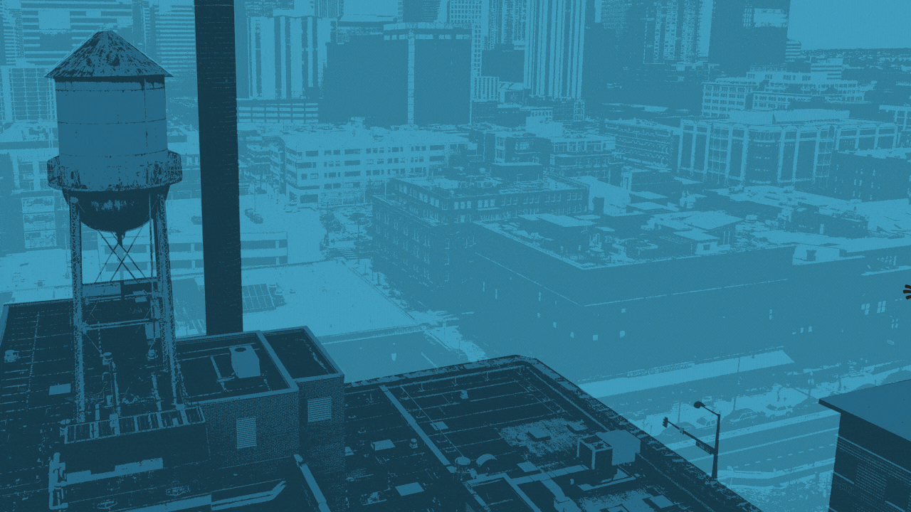 Illustration of a 5, a 2, an 8, and a 0, all with arms and legs, dancing down a Denver street.