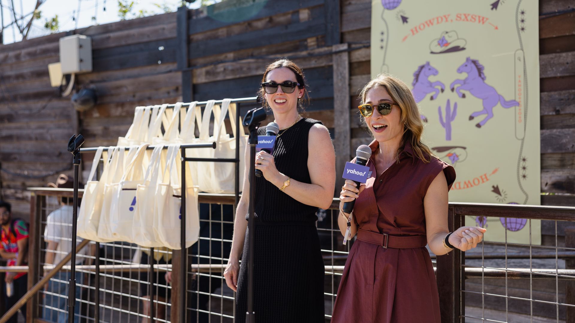 Eleanor Hawkins and Sona Iliffe-Moon at Axios x Yahoo happy hour at SXSW