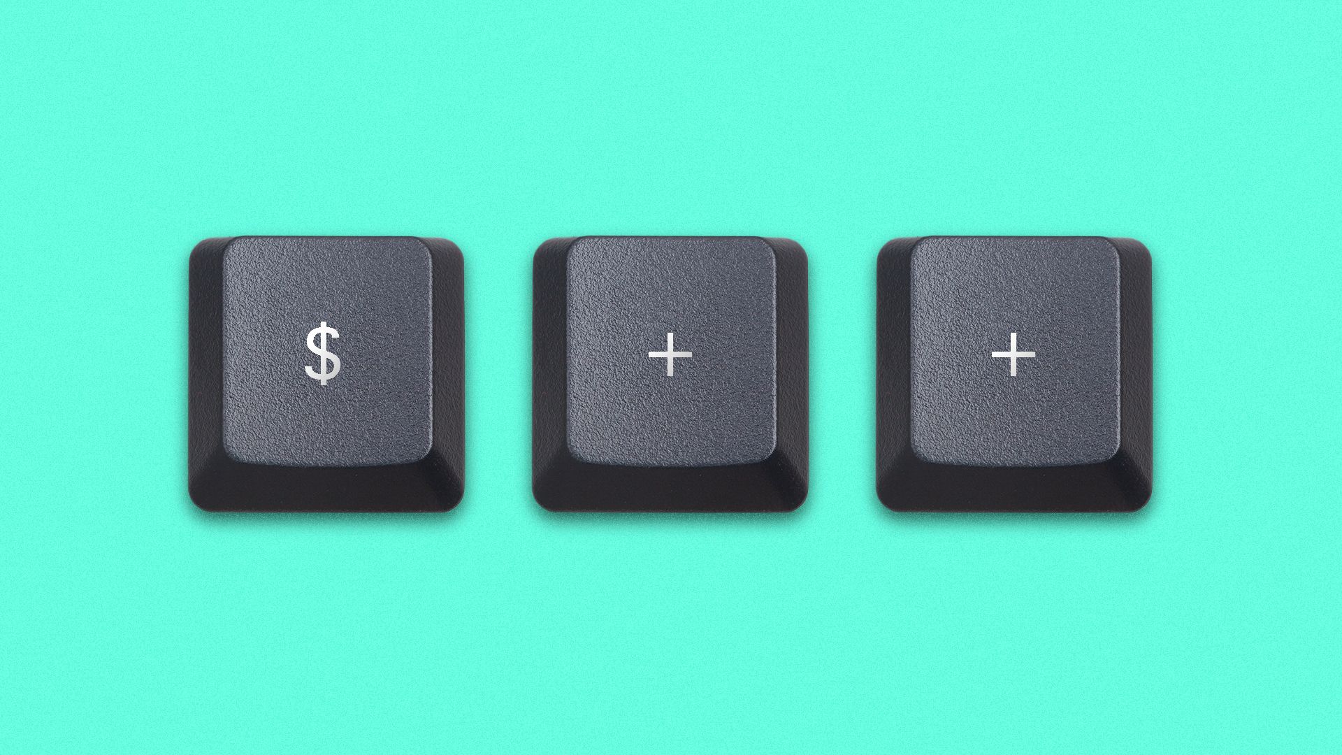 Illustration of a dollar bill sign computer key followed by plus sign computer keys