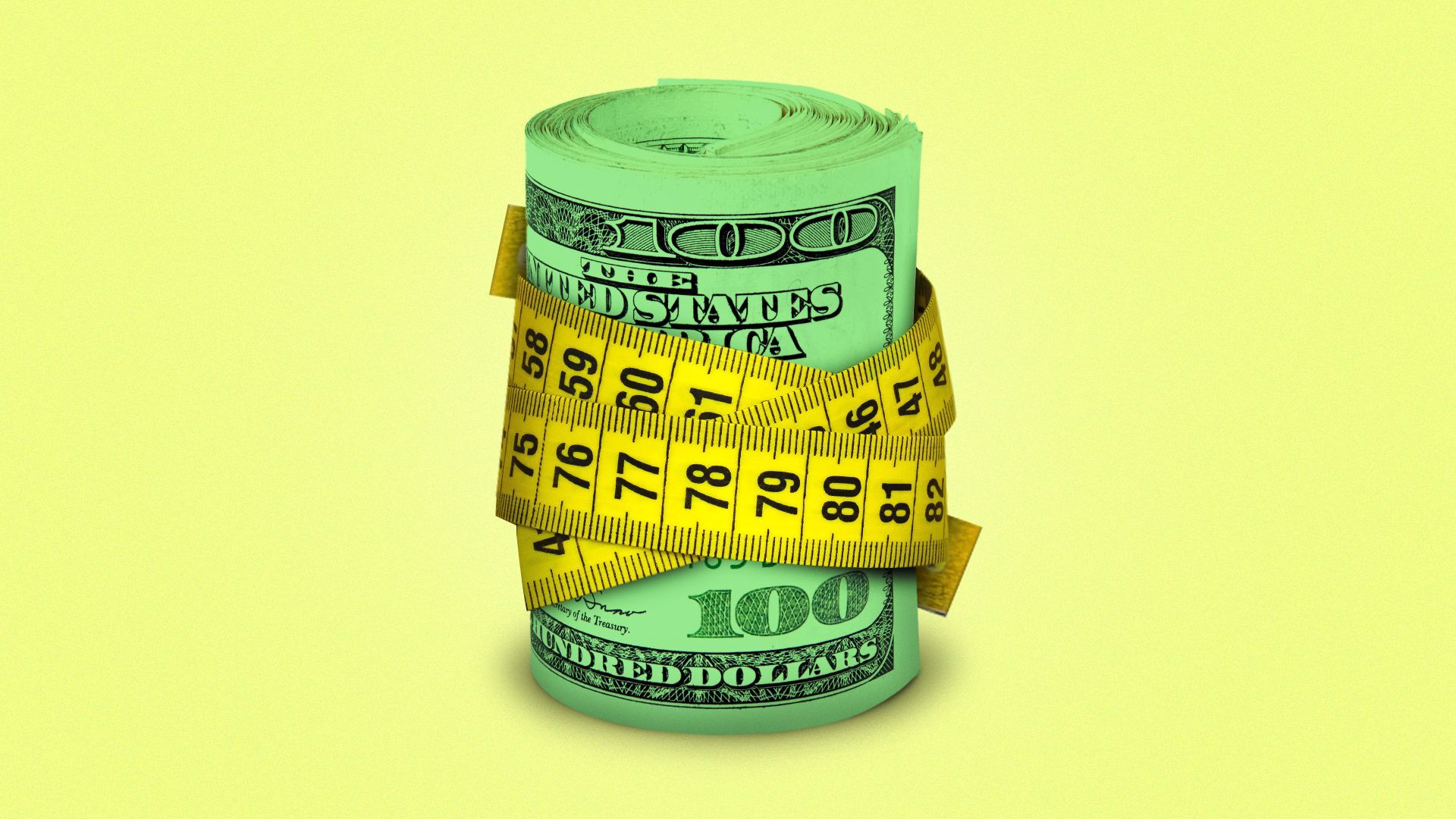 an illustration of a roll of money wrapped in a measuring tape