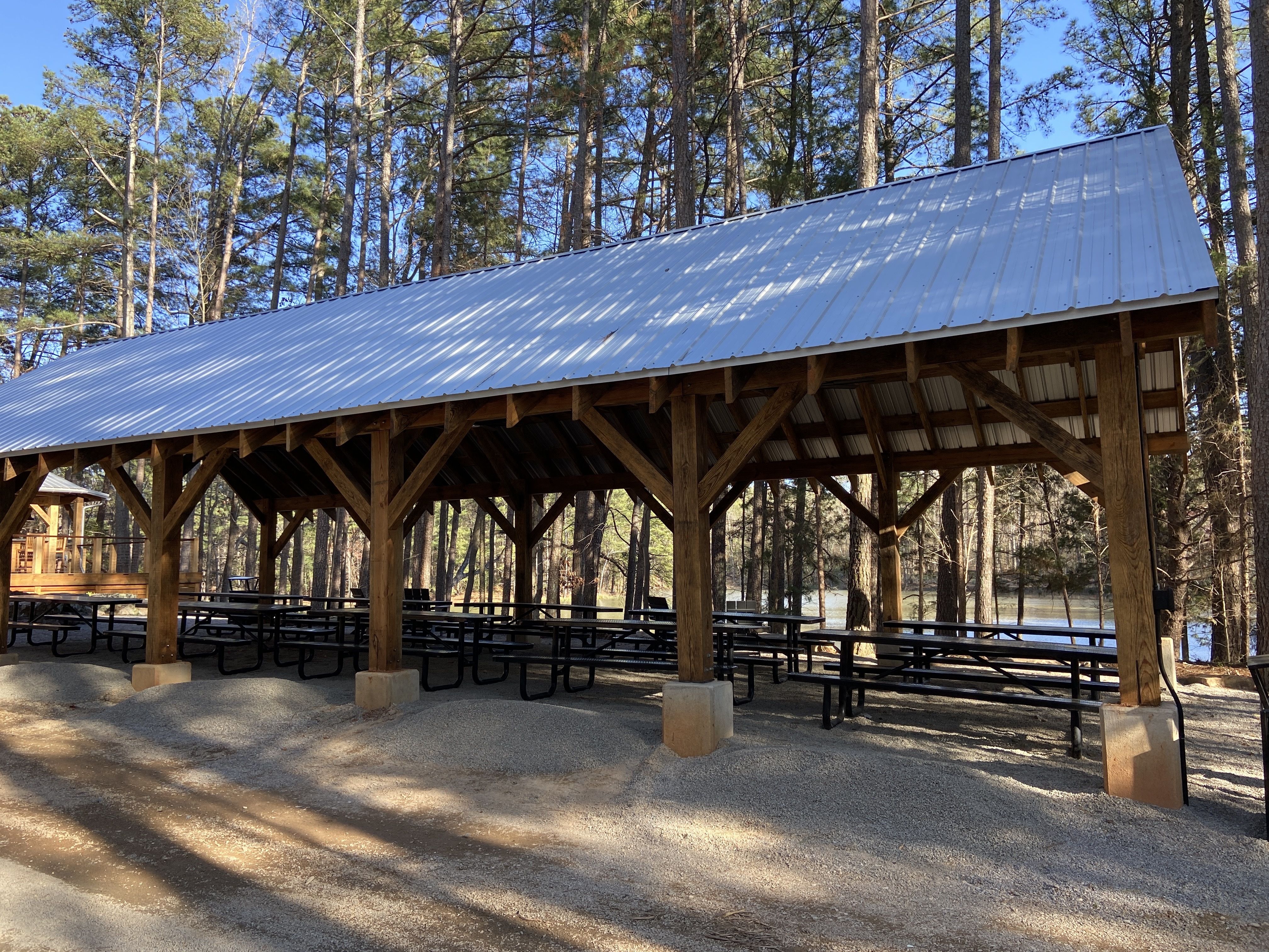 A picnic pavilion at the Whitewater Center's off-leash dog park.