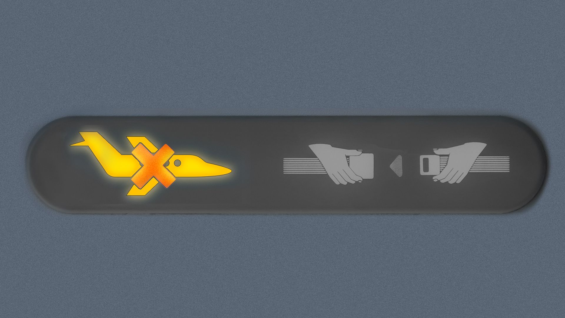 Illustration of the overhead light in an airplane with an icon of a small jet with an X over it.  