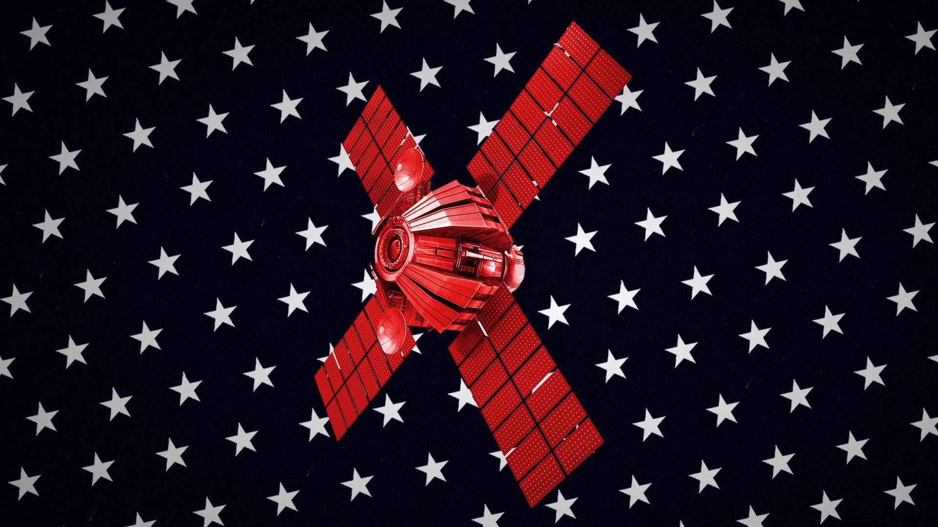 Illustration of a satellite in outer space made up of U.S. flag stars.