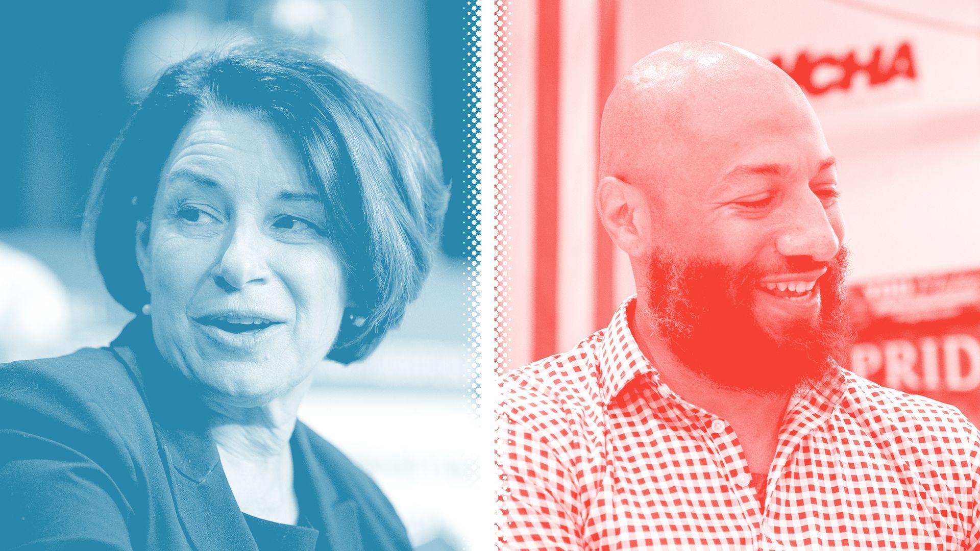 Photo illustration of Amy Klobuchar and Royce White.