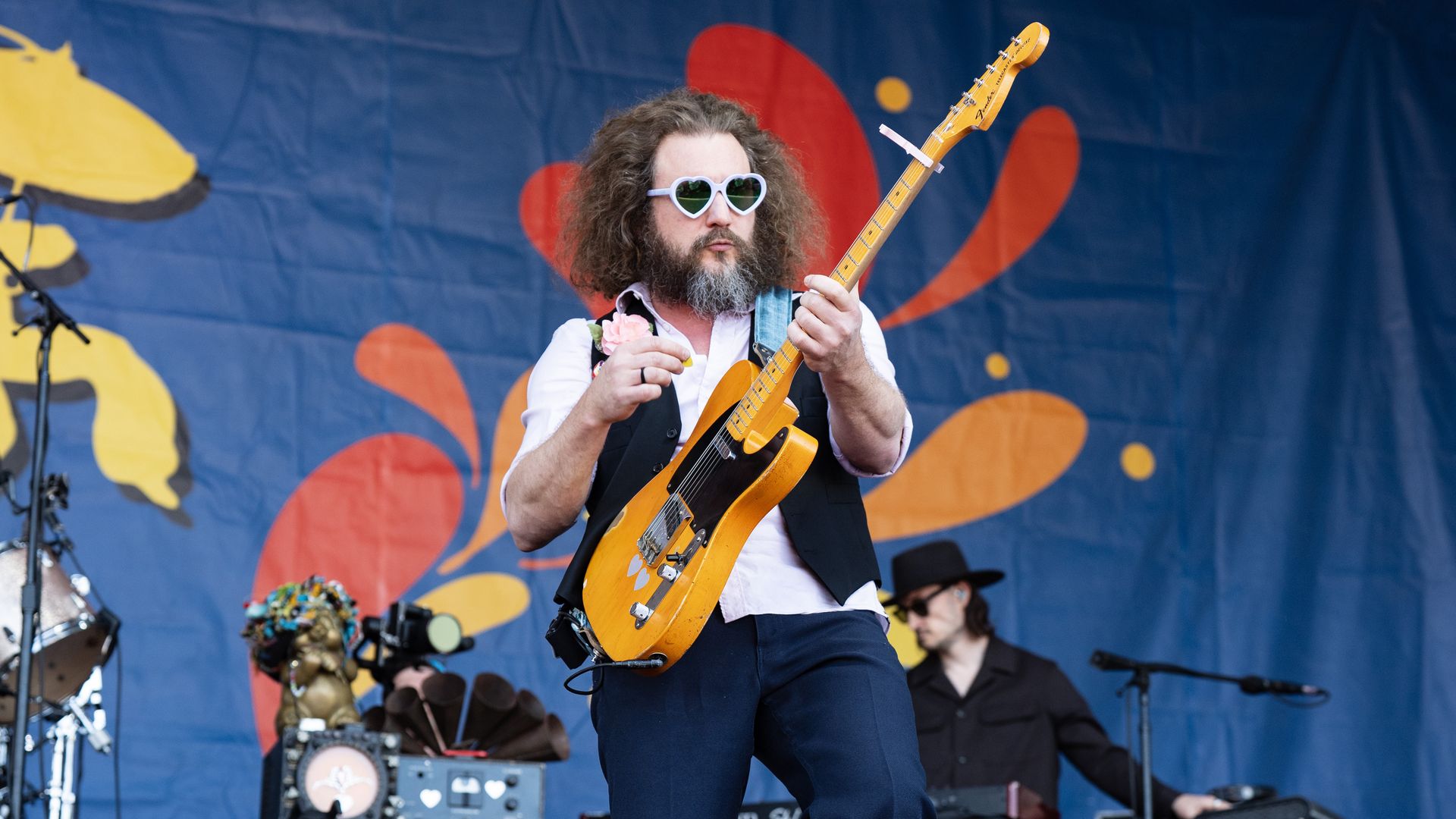 NEW ORLEANS, LOUISIANA - MAY 04: Jim James of My Morning Jacket performs during 2025 New Orleans Jazz & Heritage Festival at Fair Grounds Race Course on May 04, 2025 in New Orleans, Louisiana. (Photo by Erika Goldring/Getty Images)