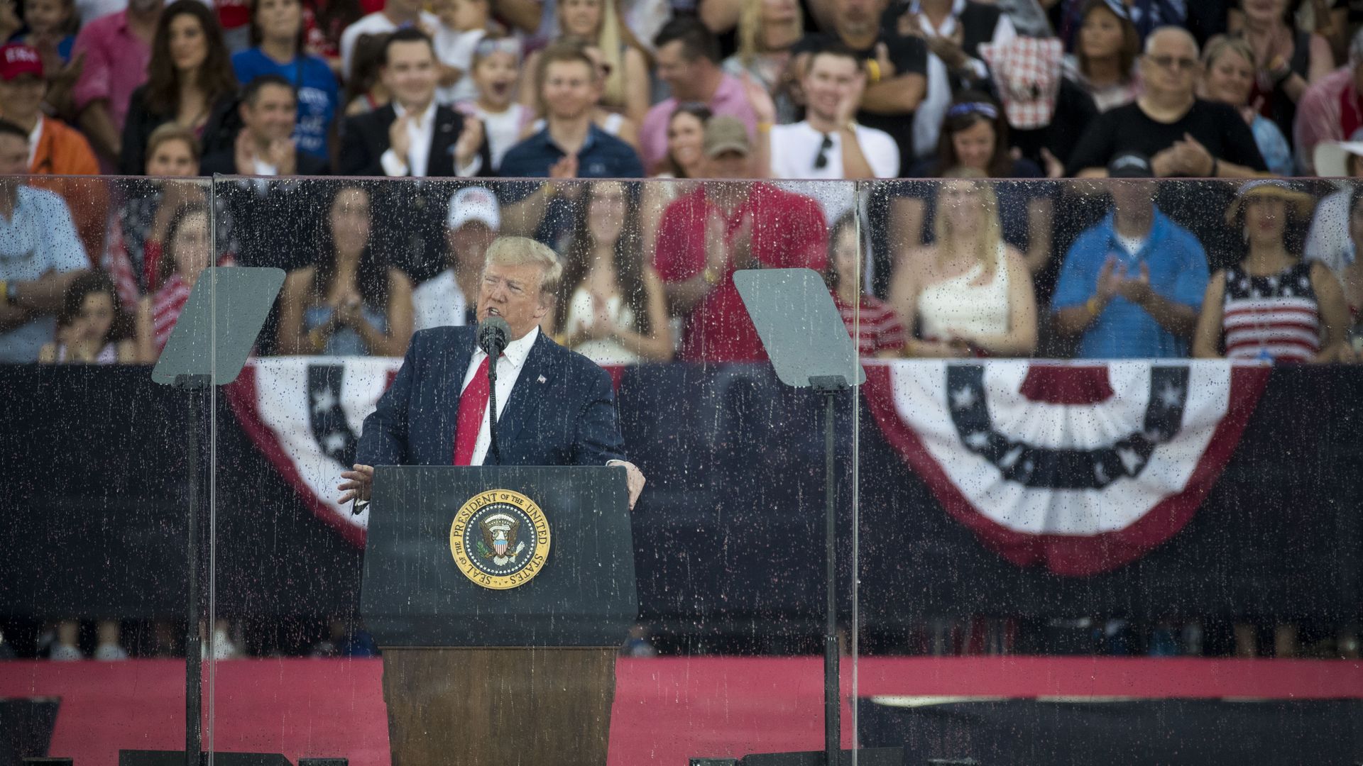 President Donald Trump speaks at the "Salute to America" ceremony in front of the Lincoln Memorial