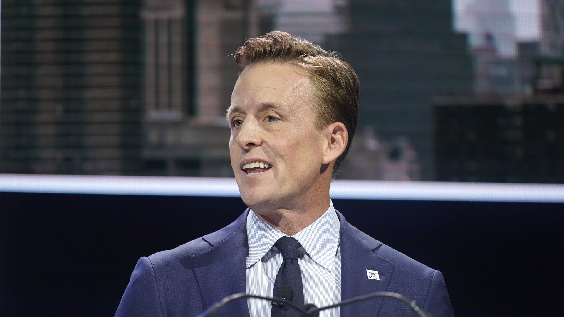 Sean Cairncross speaks onstage during the 2019 Concordia Annual Summit.
