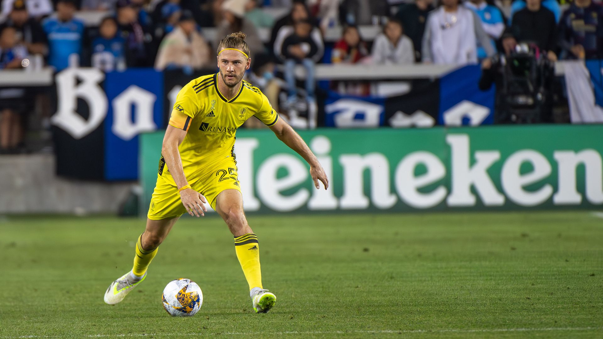 Walker Zimmerman #25 of Nashville SC controls the ball during a game.