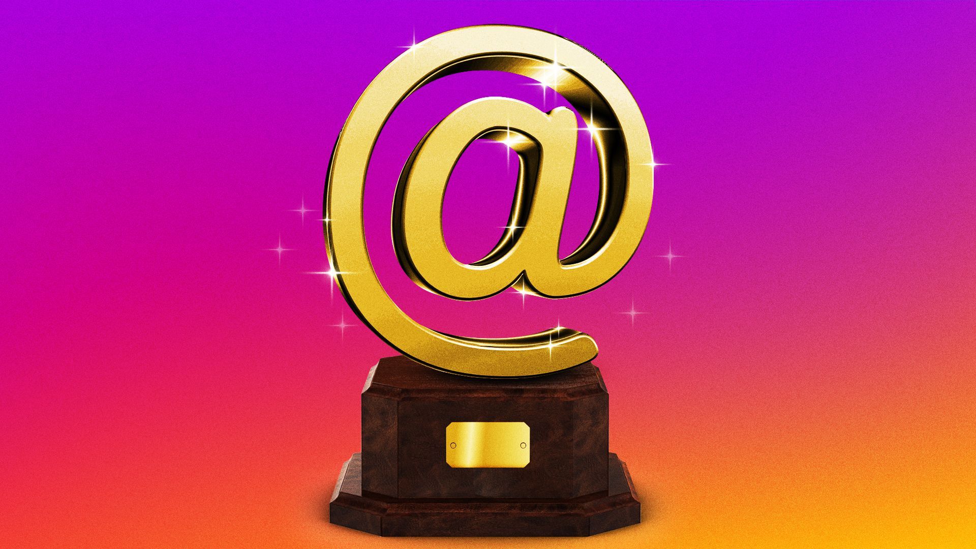 Illustration of an @ symbol shimmering gold like a trophy.