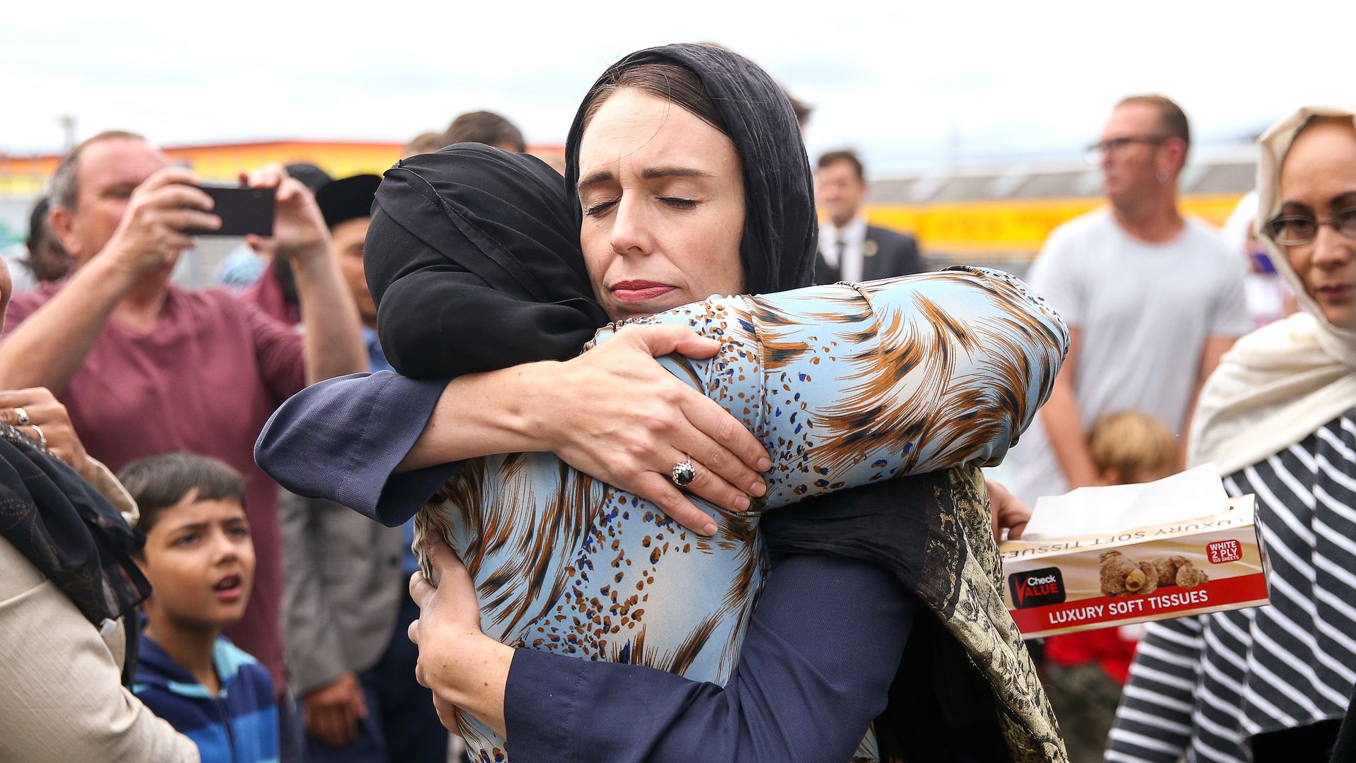  Prime Minister Jacinda Ardern hugs a woman at Kilbirnie Mosque in Wellington, New Zealand, Sunday.