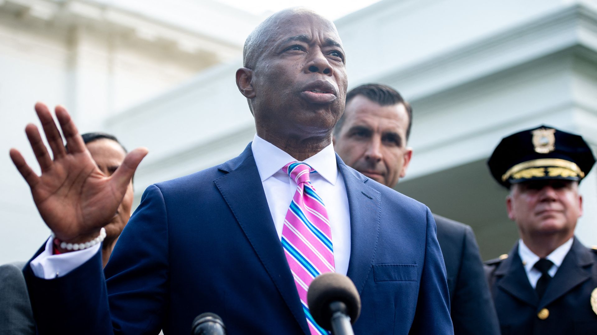 Brooklyn Borough President Eric Adams is seen speaking outside the White House.