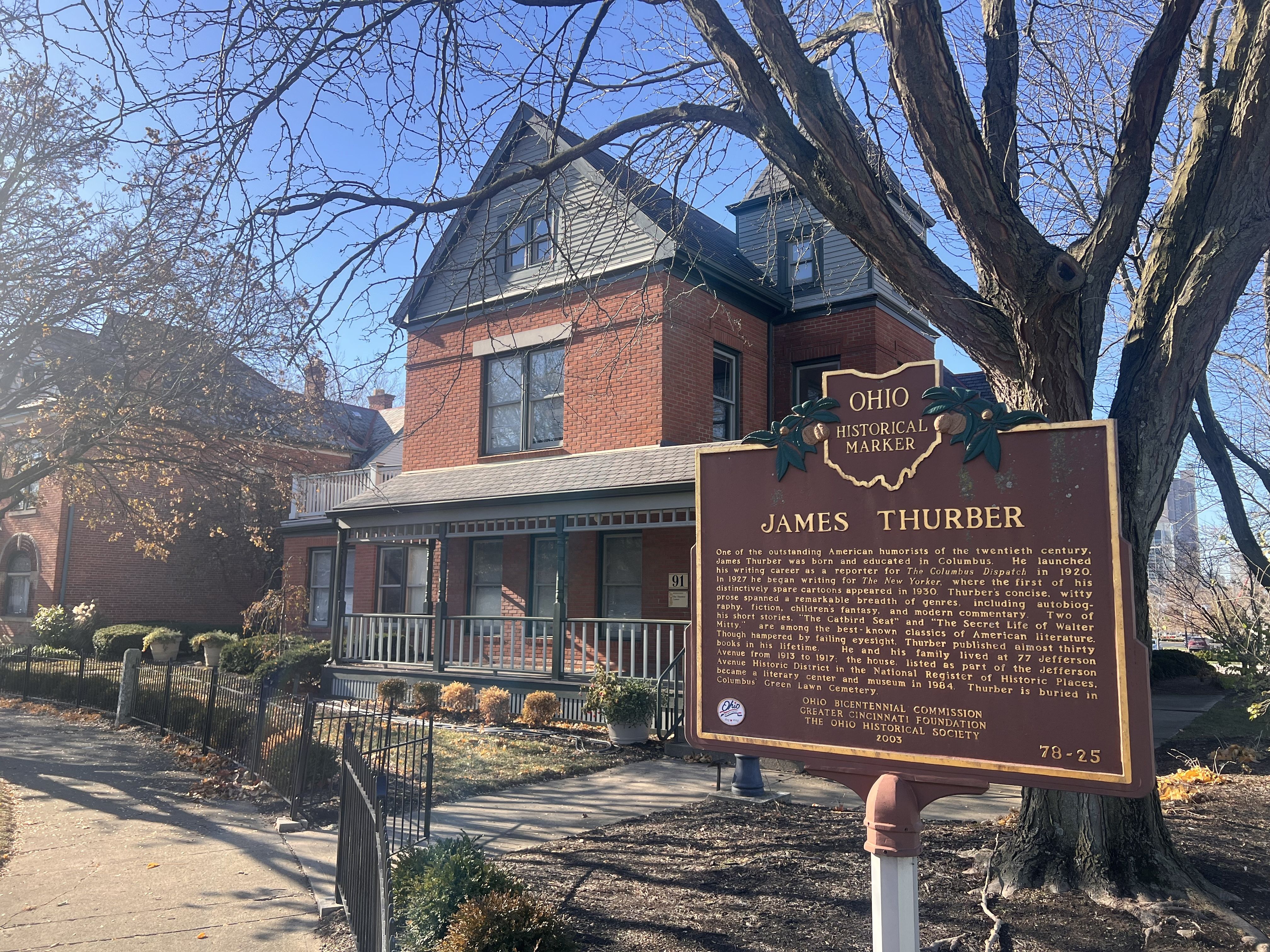 The Thurber House's historical marker commemorating author James Thurber