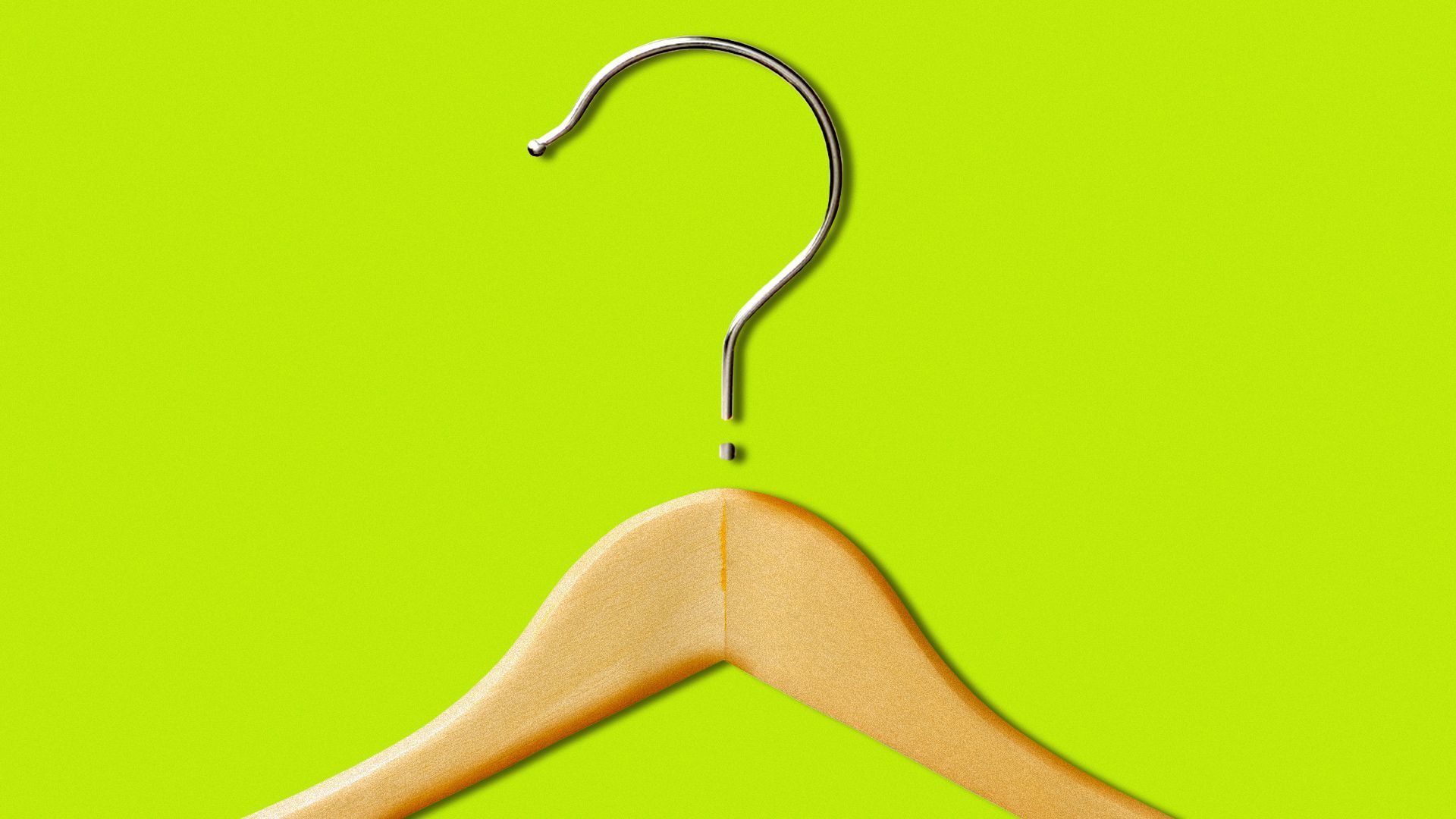 Illustration of a clothing hanger with the hook as a question mark. 