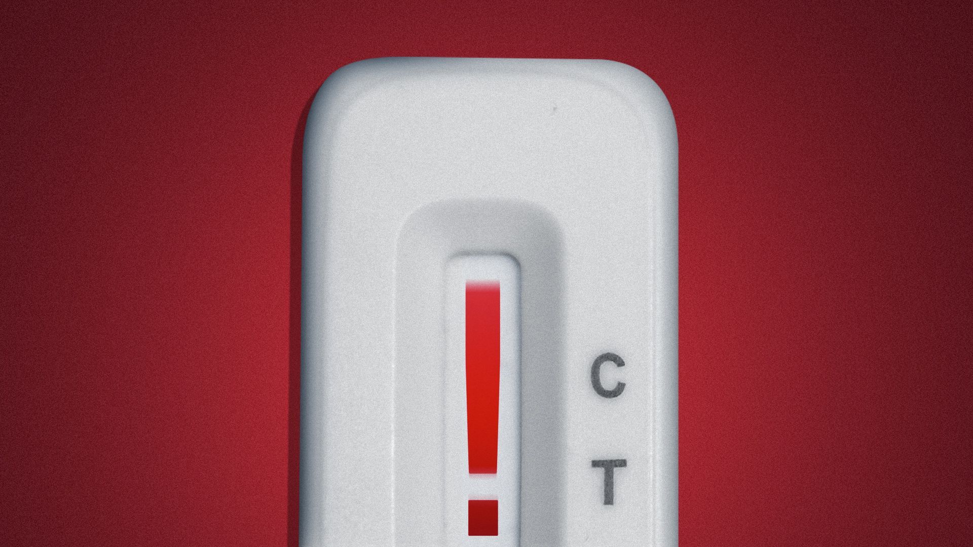 Illustration of a COVID test with an exclamation point in the result window. 