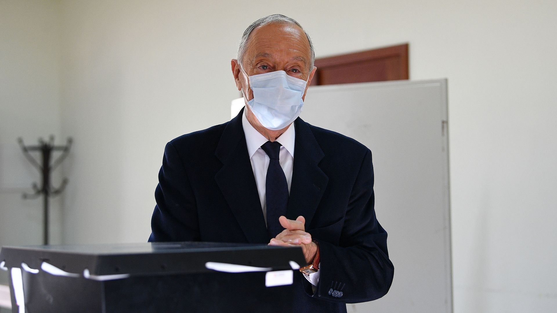 President Marcelo Rebelo de Sousa at a polling station for the 2021 presidential election on January 24, 2021 in Celorico de Basto, Portugal.