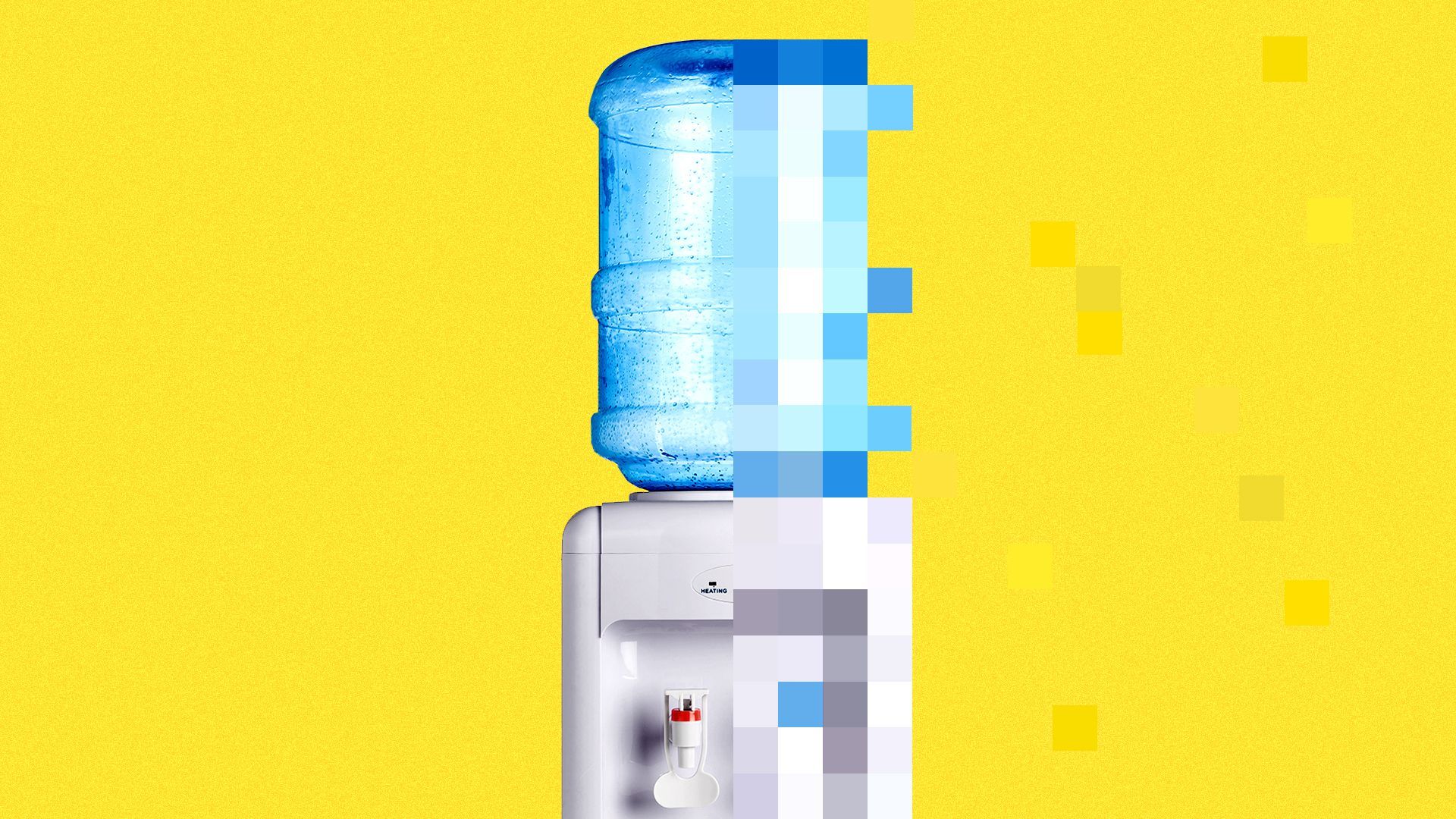 Illustration of an office water cooler becoming pixelated