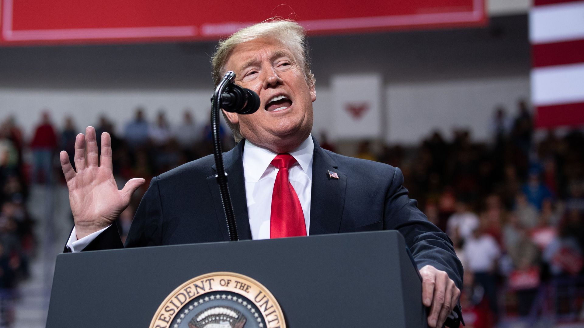 President Trump gestures as he speaks during a Make America Great Again rally in Green Bay, Wisconsin, Saturday.